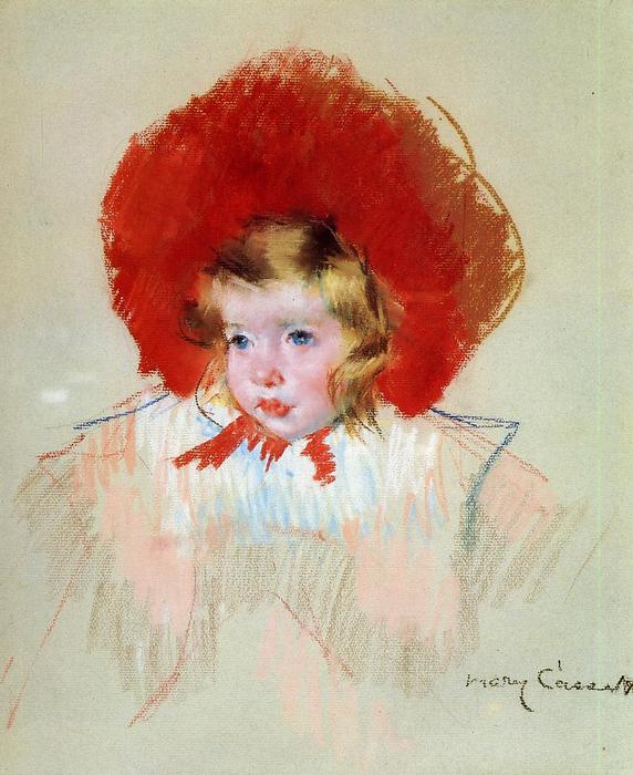 Wikioo.org – La Enciclopedia de las Bellas Artes - Pintura, Obras de arte de Mary Stevenson Cassatt - niño con rojo sombrero
