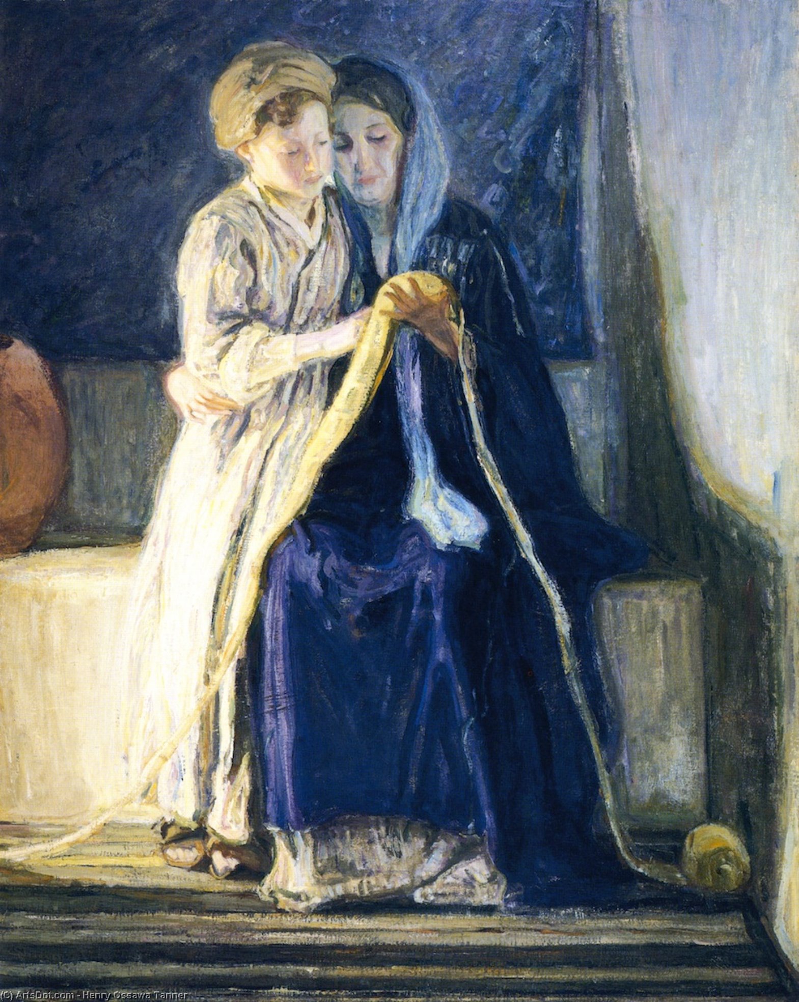 Wikioo.org - The Encyclopedia of Fine Arts - Painting, Artwork by Henry Ossawa Tanner - Christ and His Mother Studying the Scriptures