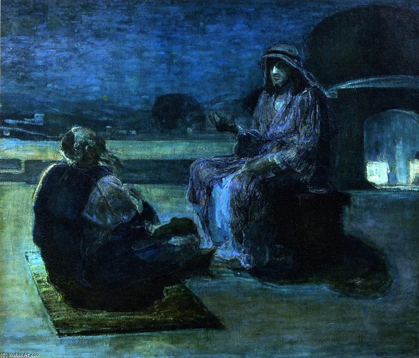 Wikioo.org - The Encyclopedia of Fine Arts - Painting, Artwork by Henry Ossawa Tanner - Christ and Nicodemus on a Rooftop (also known as Nicodemus Visiting Jefus)