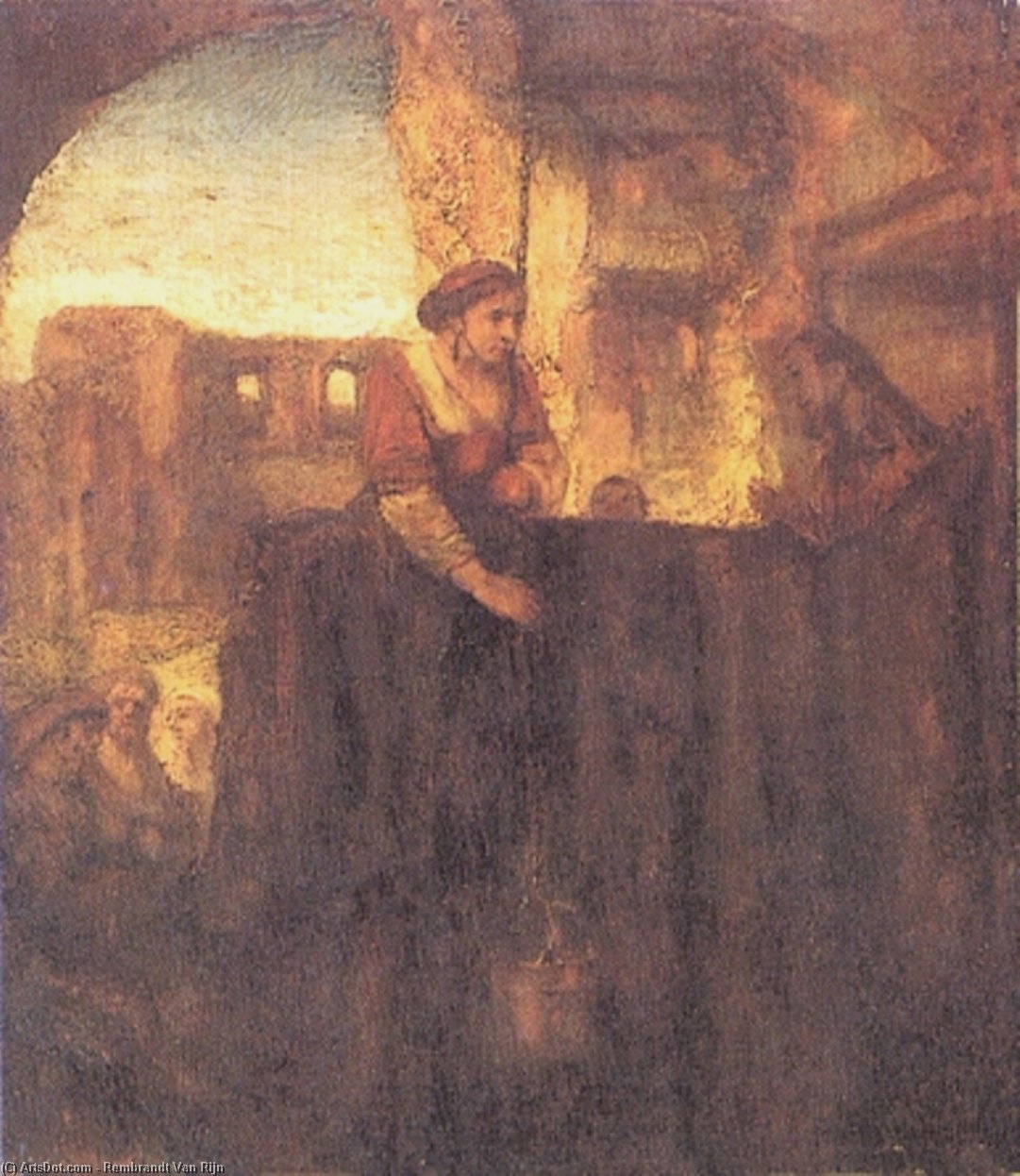 Wikioo.org – La Enciclopedia de las Bellas Artes - Pintura, Obras de arte de Rembrandt Van Rijn - Cristo y la samaritana a  el  acomodado