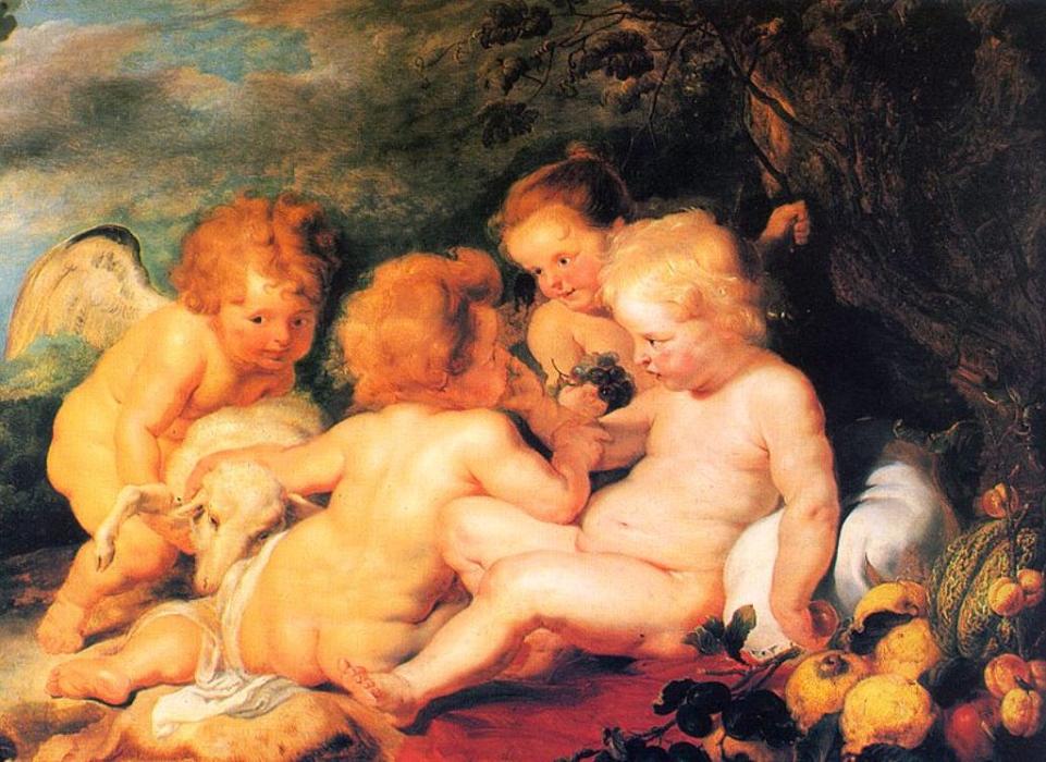 Wikoo.org - موسوعة الفنون الجميلة - اللوحة، العمل الفني Peter Paul Rubens - Christ and St. John with Angels