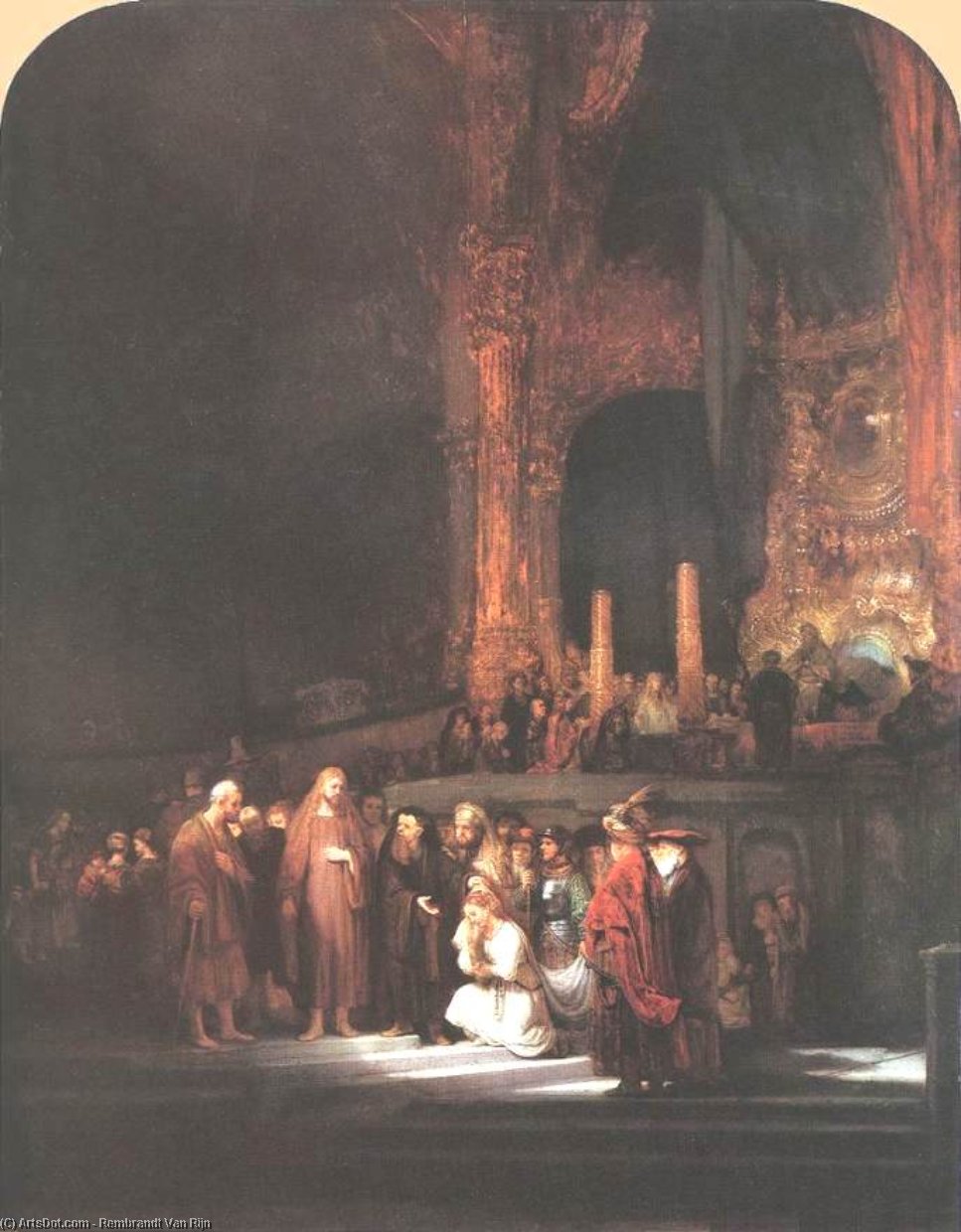Wikioo.org – L'Enciclopedia delle Belle Arti - Pittura, Opere di Rembrandt Van Rijn - cristo e le  Antartico  donna  preso  contro  adulterio