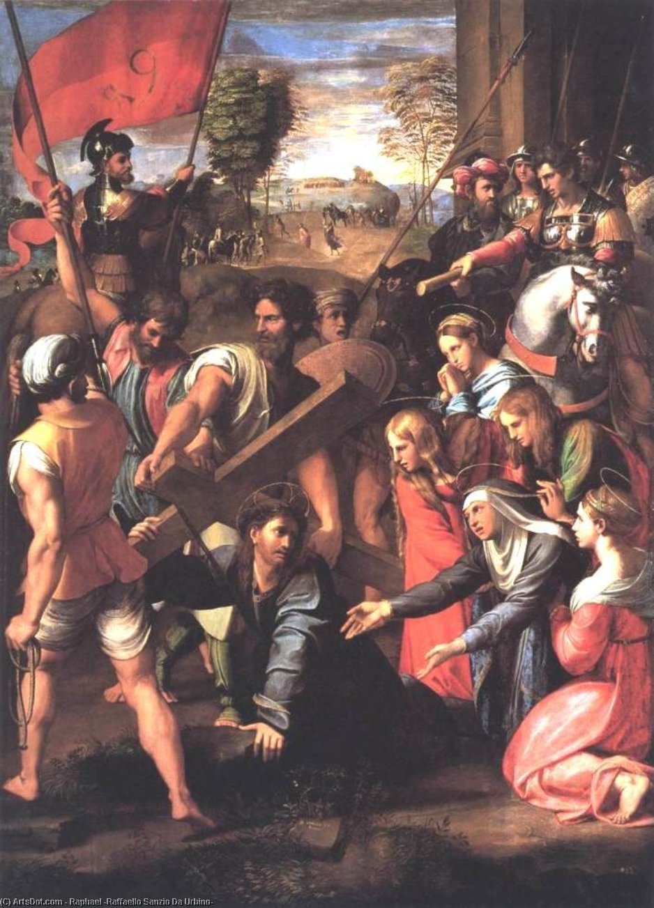 Wikioo.org – La Enciclopedia de las Bellas Artes - Pintura, Obras de arte de Raphael (Raffaello Sanzio Da Urbino) - Cristo caídas  en  el  camino  bastante  Calvario