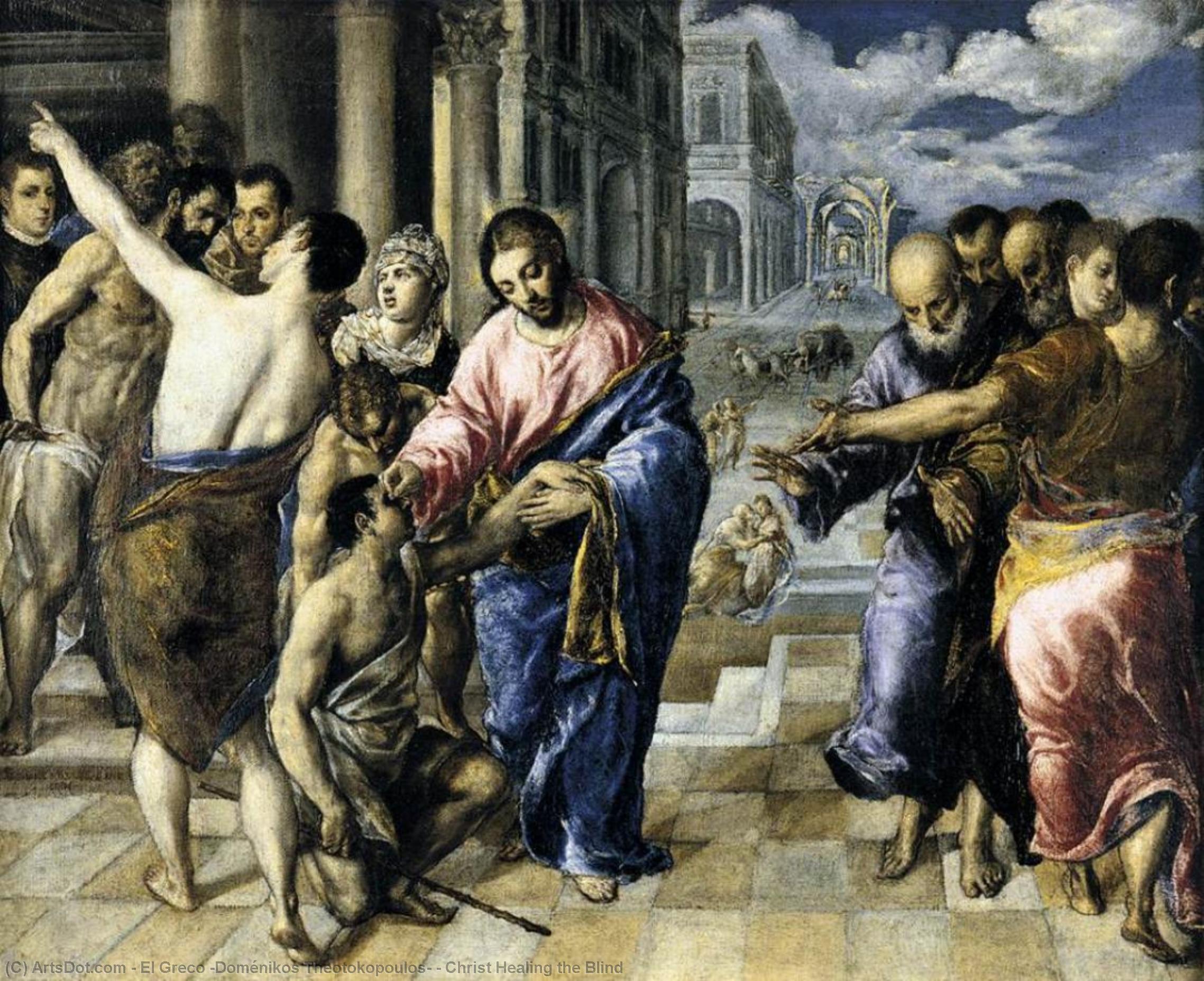 Wikioo.org – La Enciclopedia de las Bellas Artes - Pintura, Obras de arte de El Greco (Doménikos Theotokopoulos) - Cristo curación  el  ciego