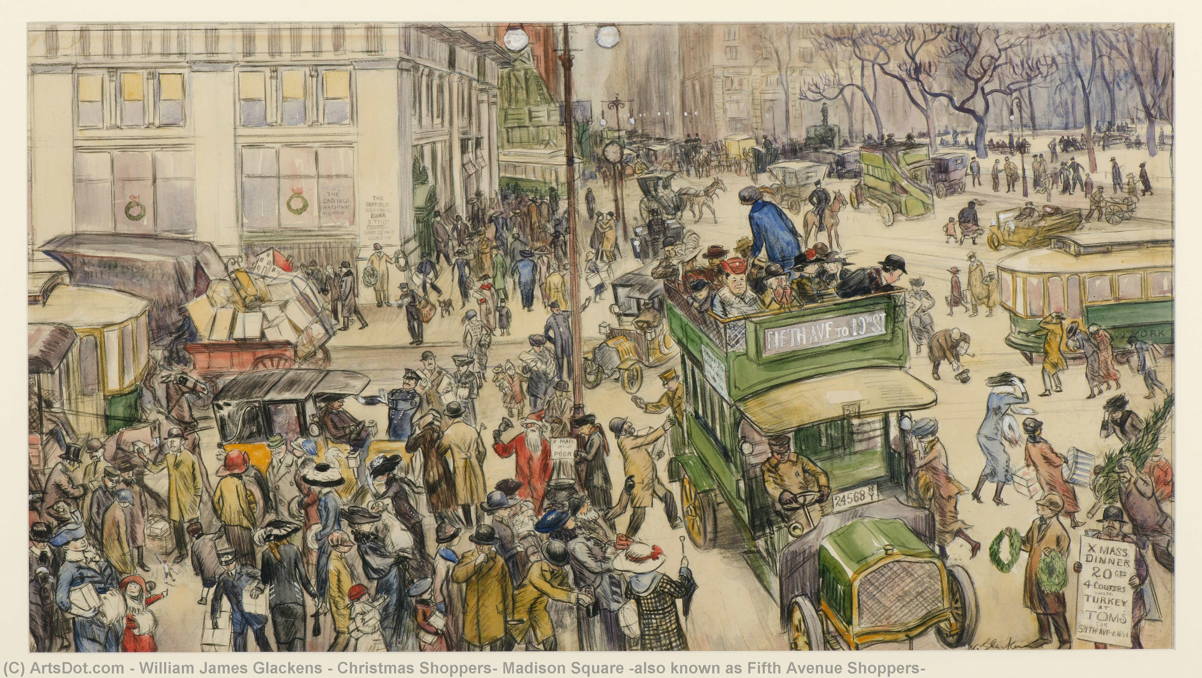 Wikioo.org - The Encyclopedia of Fine Arts - Painting, Artwork by William James Glackens - Christmas Shoppers, Madison Square (also known as Fifth Avenue Shoppers)