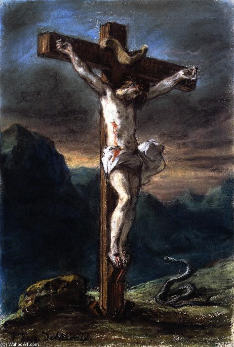 Wikioo.org – La Enciclopedia de las Bellas Artes - Pintura, Obras de arte de Eugène Delacroix - cristo en el cruz
