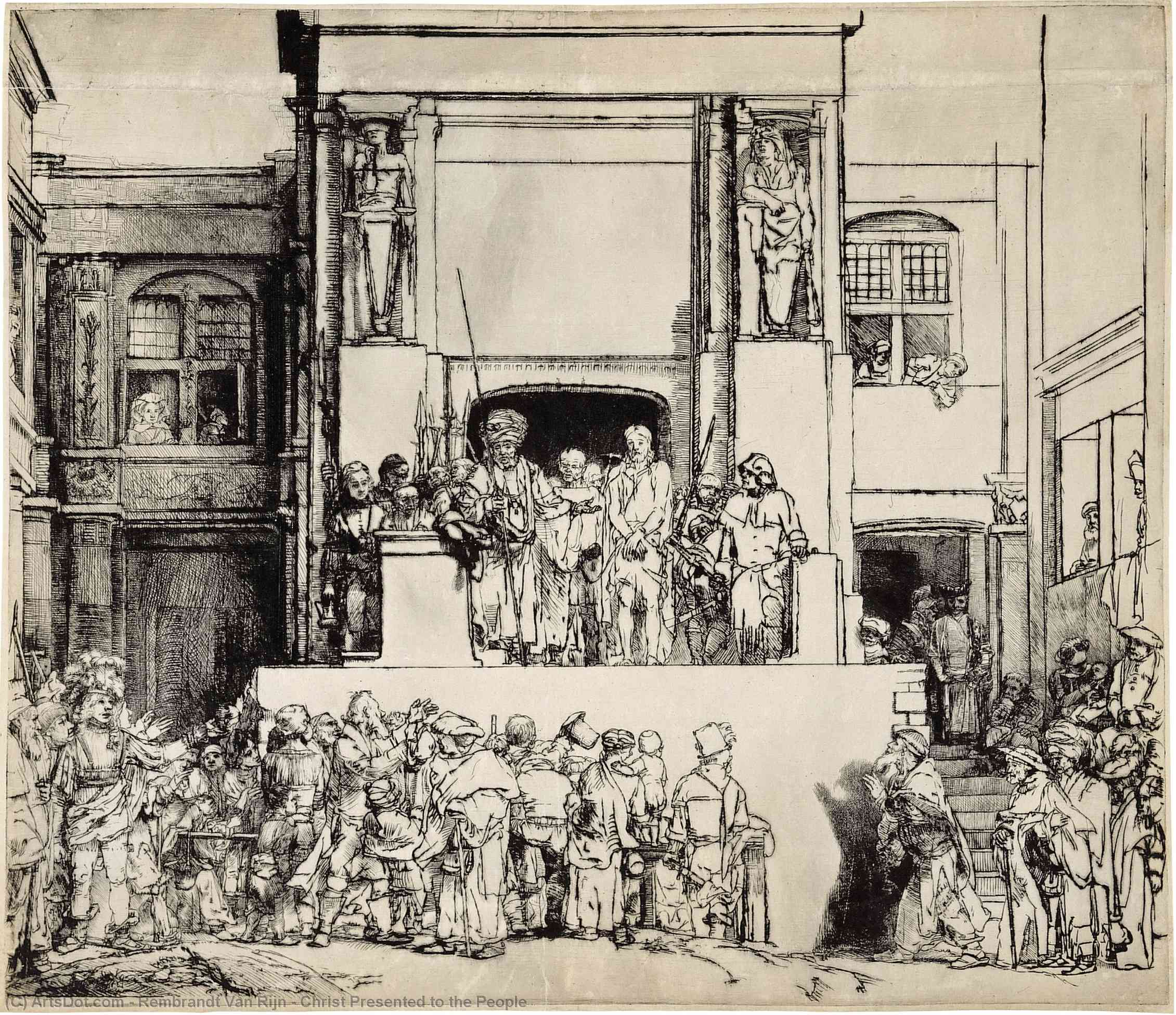 Wikioo.org – L'Encyclopédie des Beaux Arts - Peinture, Oeuvre de Rembrandt Van Rijn - Christ présenté à  au  personnes