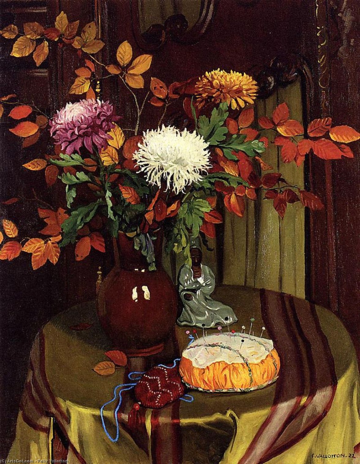Wikioo.org - Bách khoa toàn thư về mỹ thuật - Vẽ tranh, Tác phẩm nghệ thuật Felix Vallotton - Chrysanthemums and Autumn Foliage
