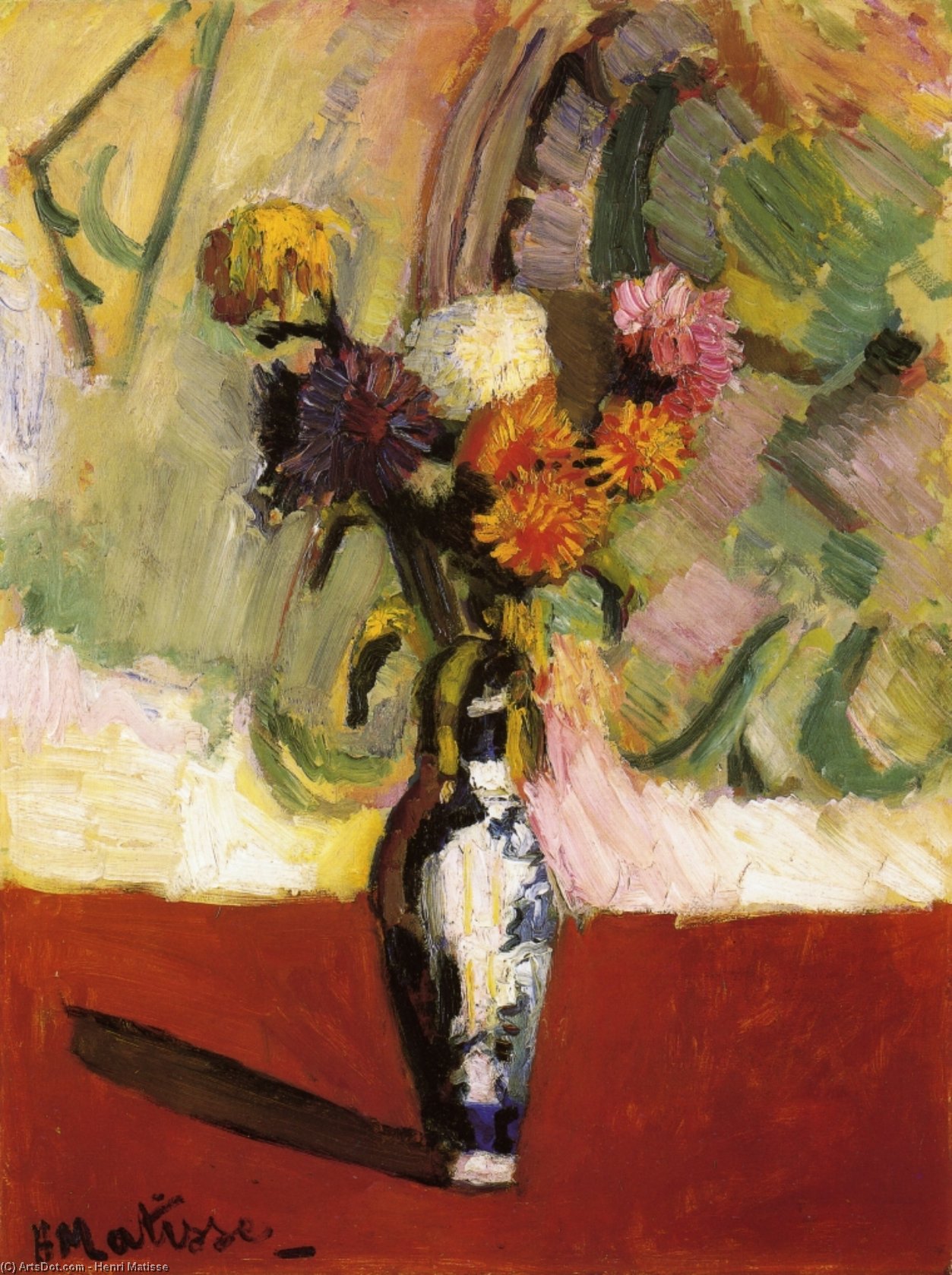 WikiOO.org - Encyclopedia of Fine Arts - Schilderen, Artwork Henri Matisse - Chrysanthemums in a Chinese Vase