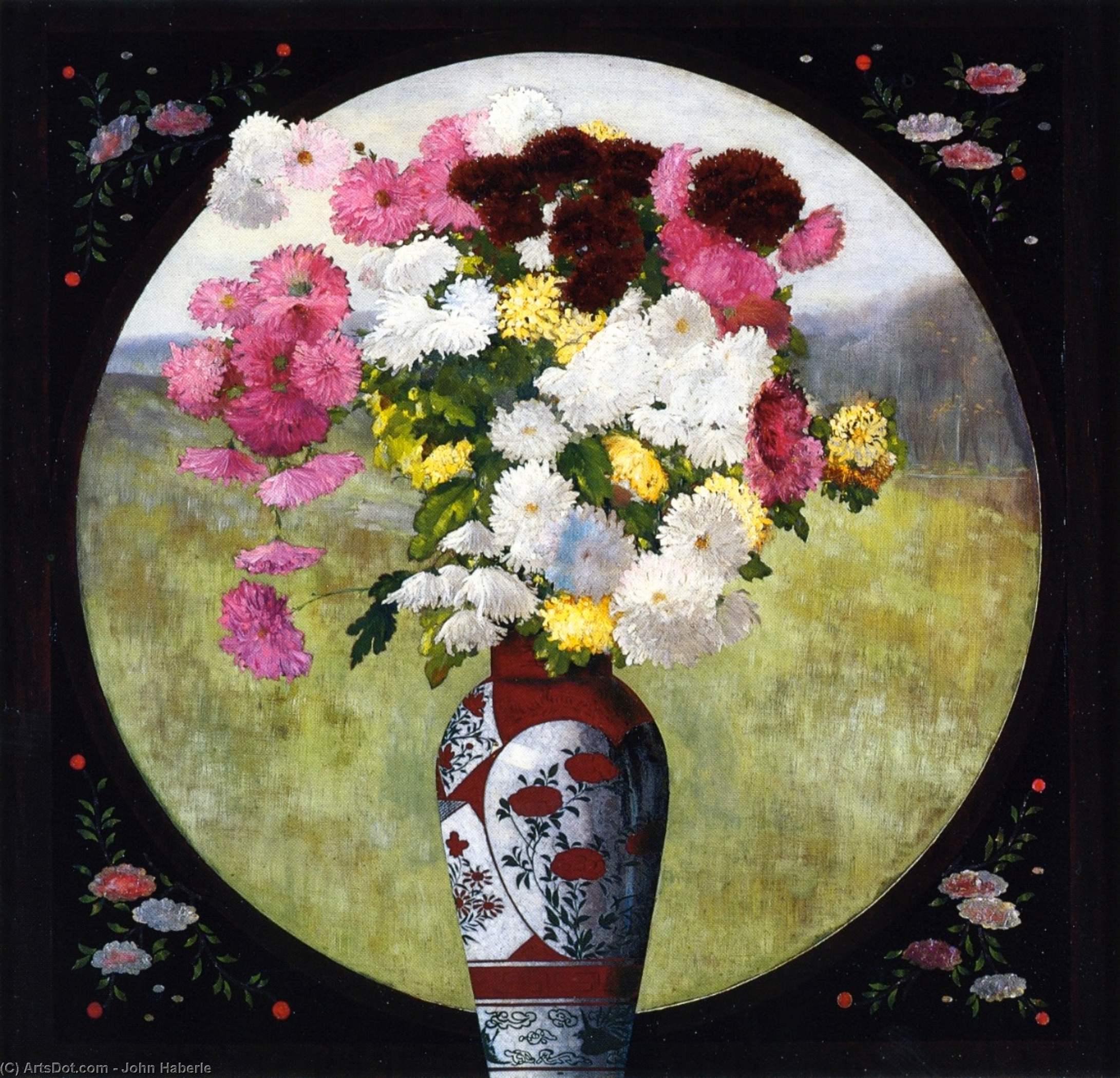 Wikioo.org - The Encyclopedia of Fine Arts - Painting, Artwork by John Haberle - Chrysanthemums in a Chinese Vase
