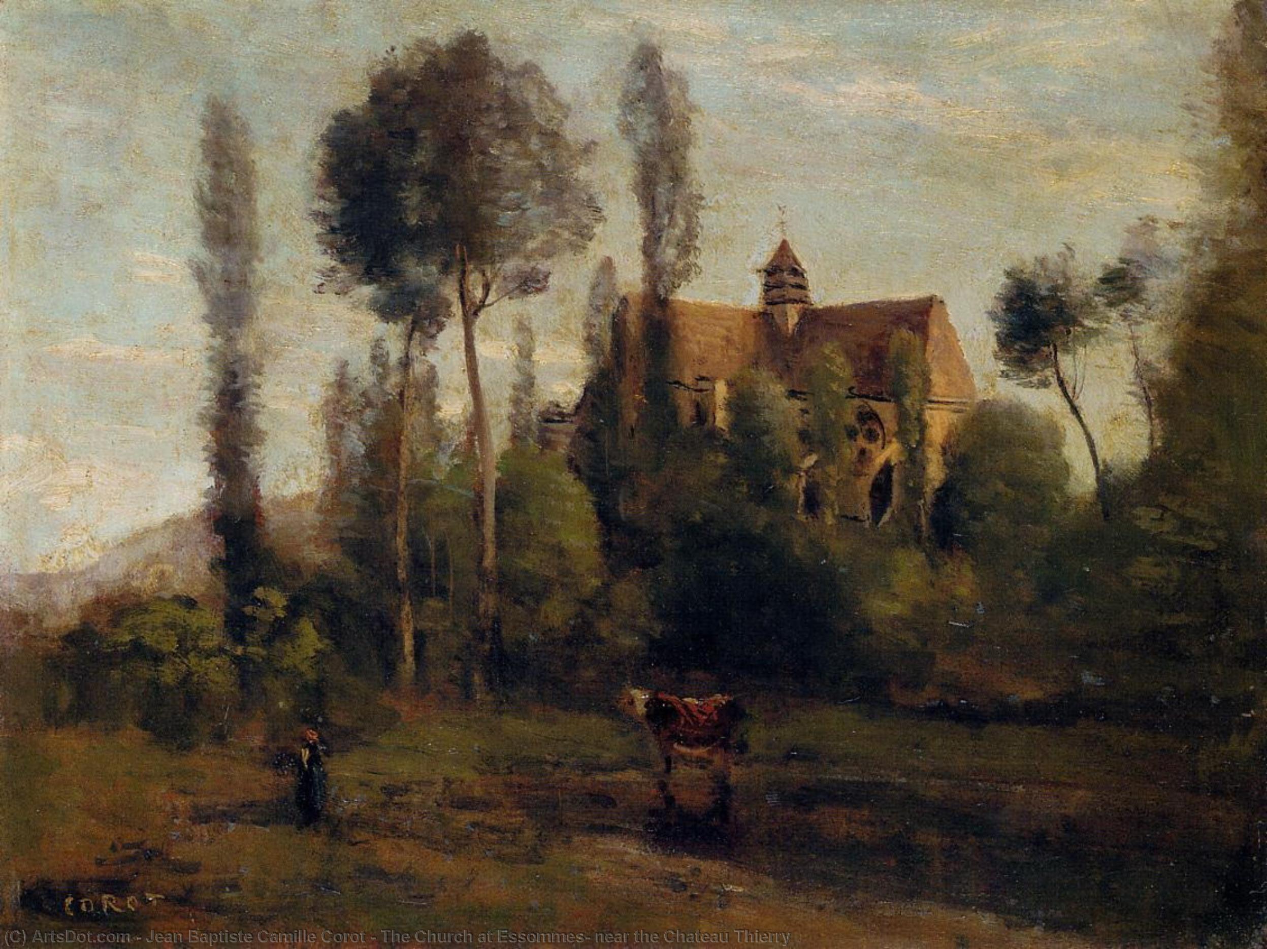 Wikioo.org - The Encyclopedia of Fine Arts - Painting, Artwork by Jean Baptiste Camille Corot - The Church at Essommes, near the Chateau Thierry
