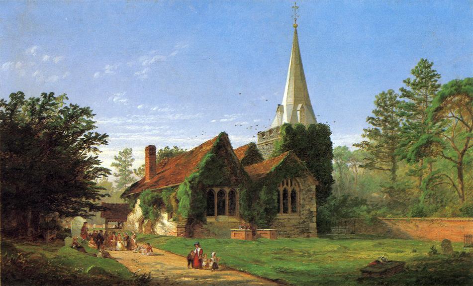 WikiOO.org - אנציקלופדיה לאמנויות יפות - ציור, יצירות אמנות Jasper Francis Cropsey - The Church at Stoke Poges