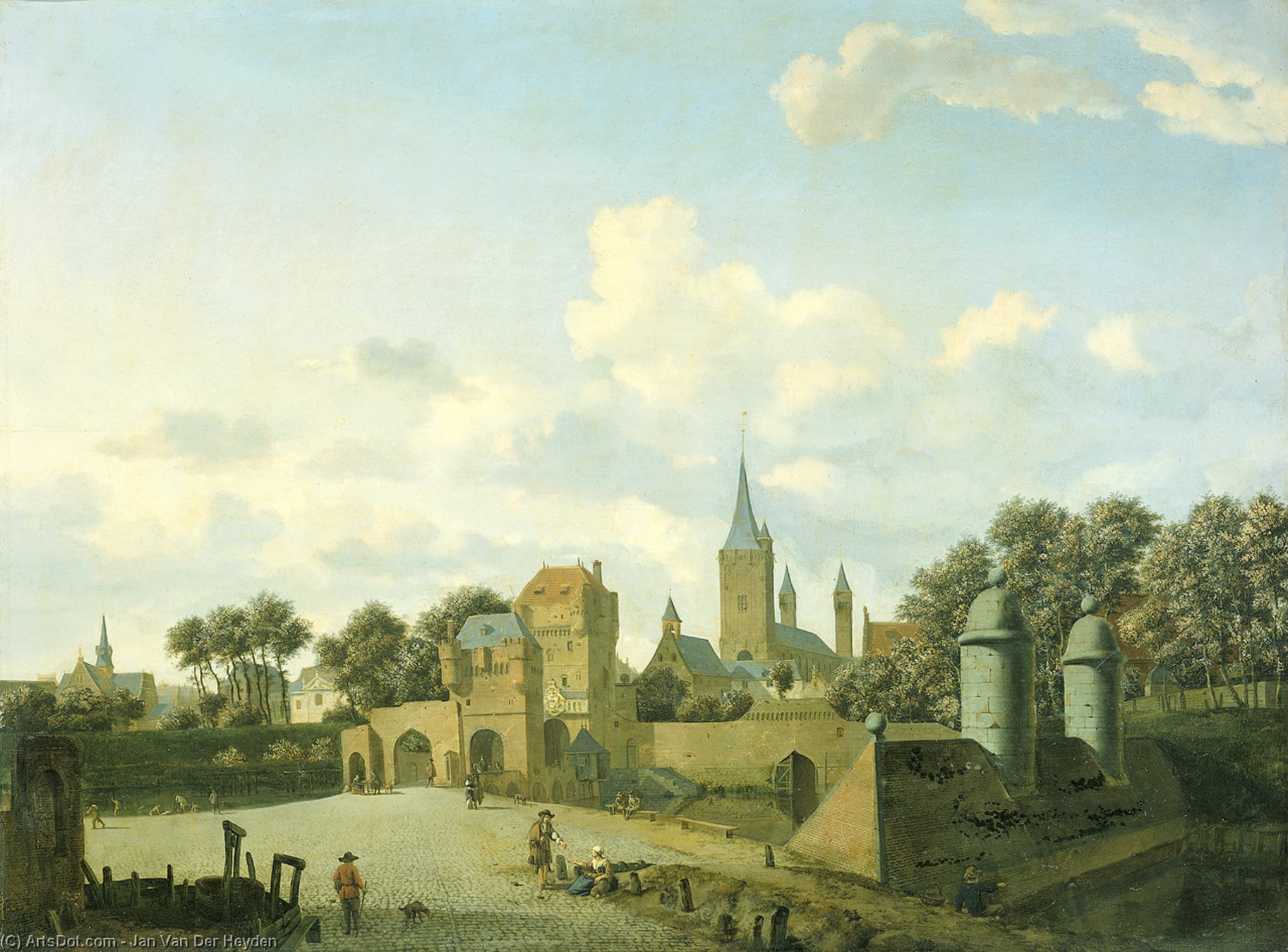 Wikioo.org - The Encyclopedia of Fine Arts - Painting, Artwork by Jan Van Der Heyden - The church of St. Severin in Cologne in a fictive setting