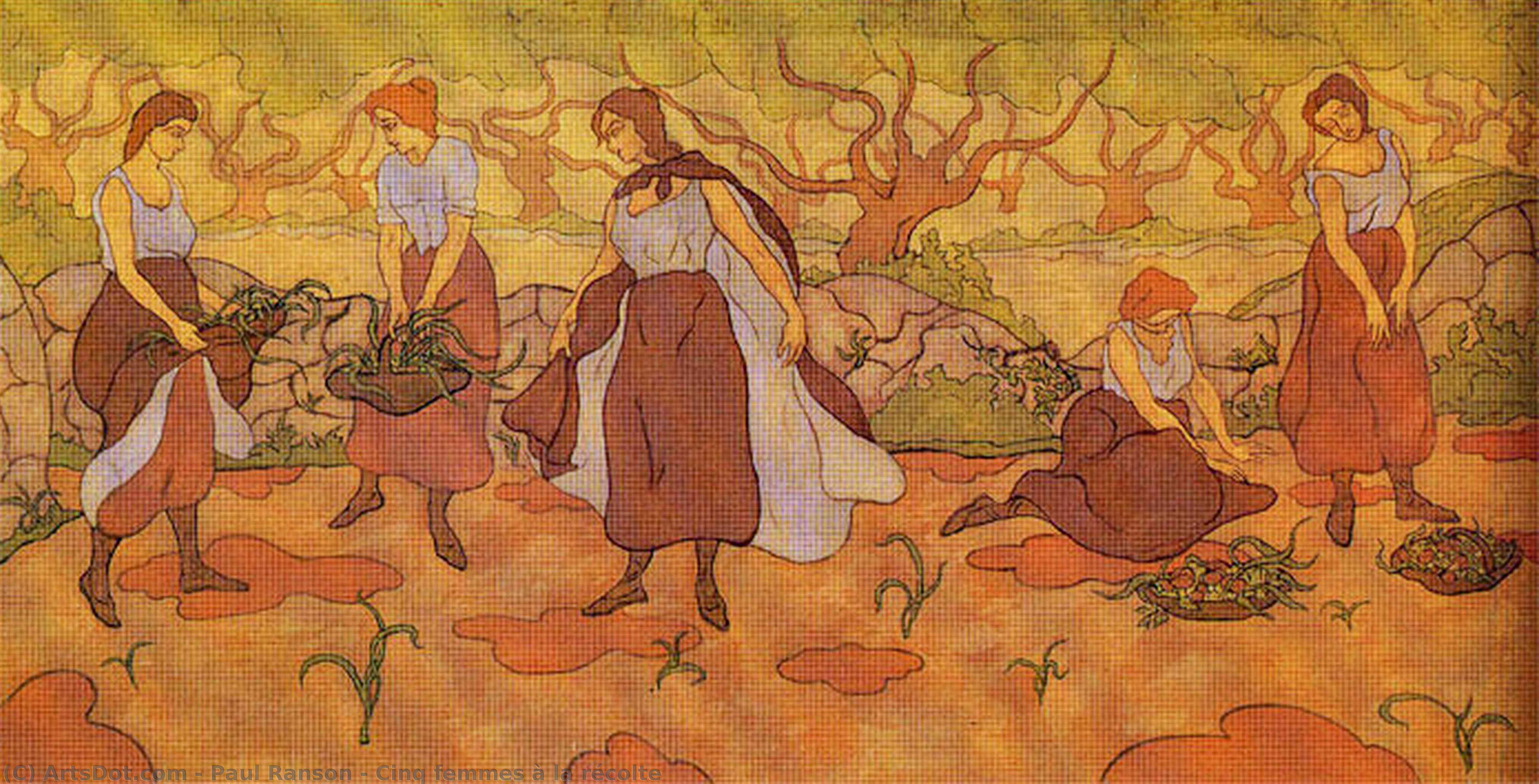 Wikioo.org - สารานุกรมวิจิตรศิลป์ - จิตรกรรม Paul Ranson - Cinq femmes à la récolte