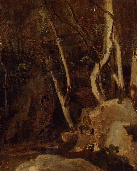 WikiOO.org - 백과 사전 - 회화, 삽화 Jean Baptiste Camille Corot - Civita Castellana, Rocks with Trees