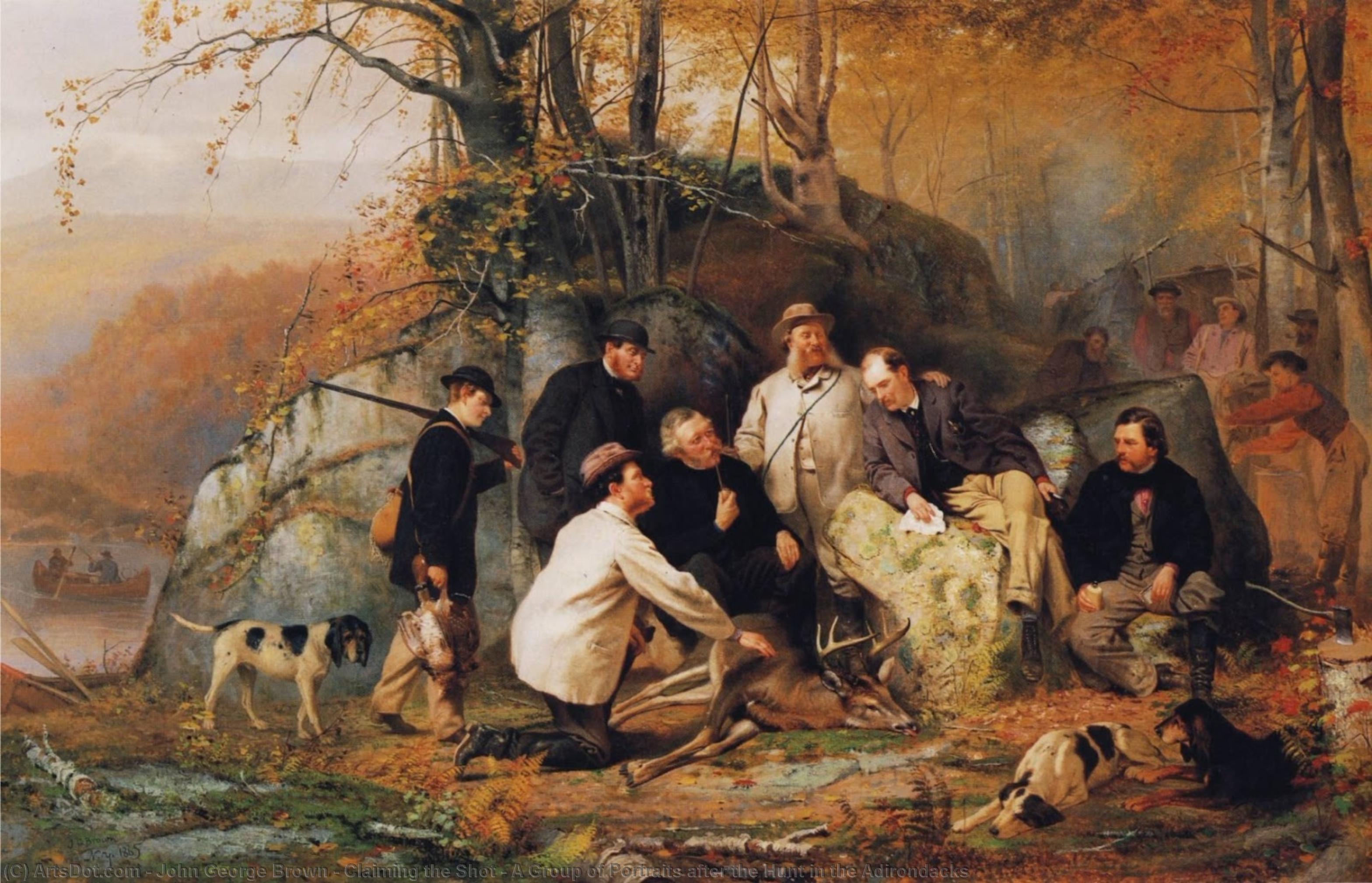 Wikioo.org - The Encyclopedia of Fine Arts - Painting, Artwork by John George Brown - Claiming the Shot - A Group of Portraits after the Hunt in the Adirondacks