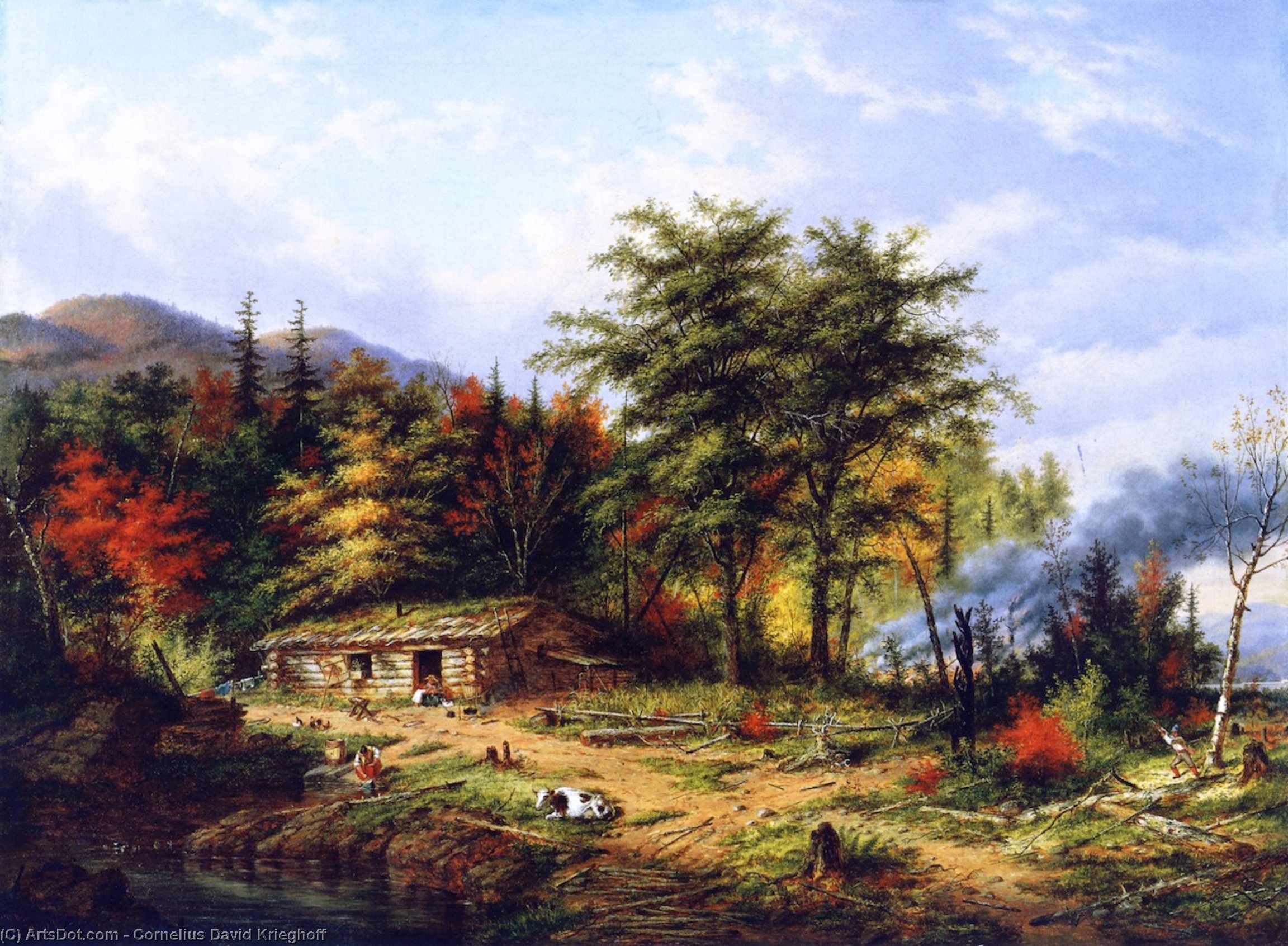 Wikioo.org - The Encyclopedia of Fine Arts - Painting, Artwork by Cornelius David Krieghoff - Clearing Land near the St. Maurice River