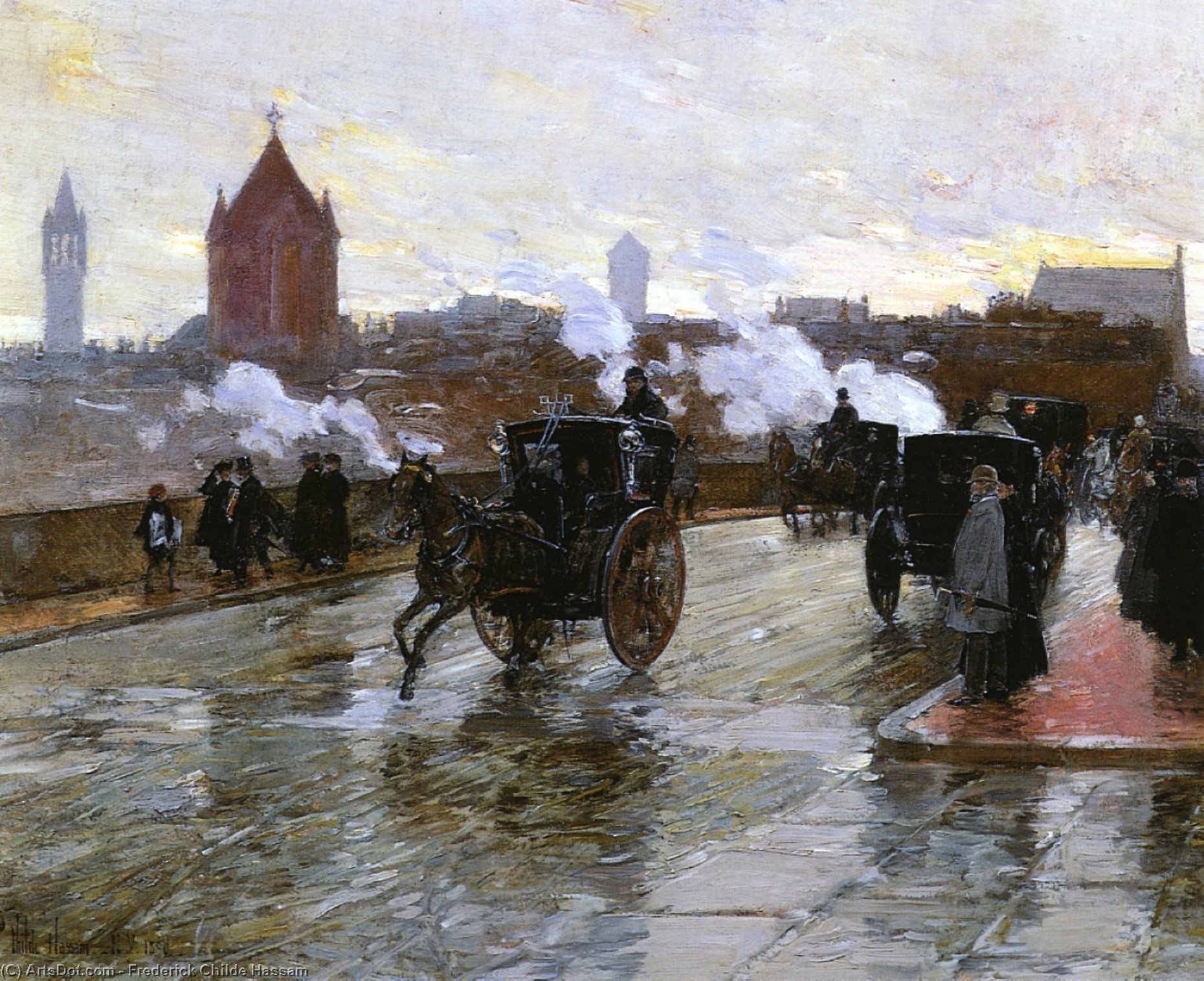 Wikioo.org - The Encyclopedia of Fine Arts - Painting, Artwork by Frederick Childe Hassam - Clearing Sunset (also known as Corner of Berkeley Street and Columbus Avenue)