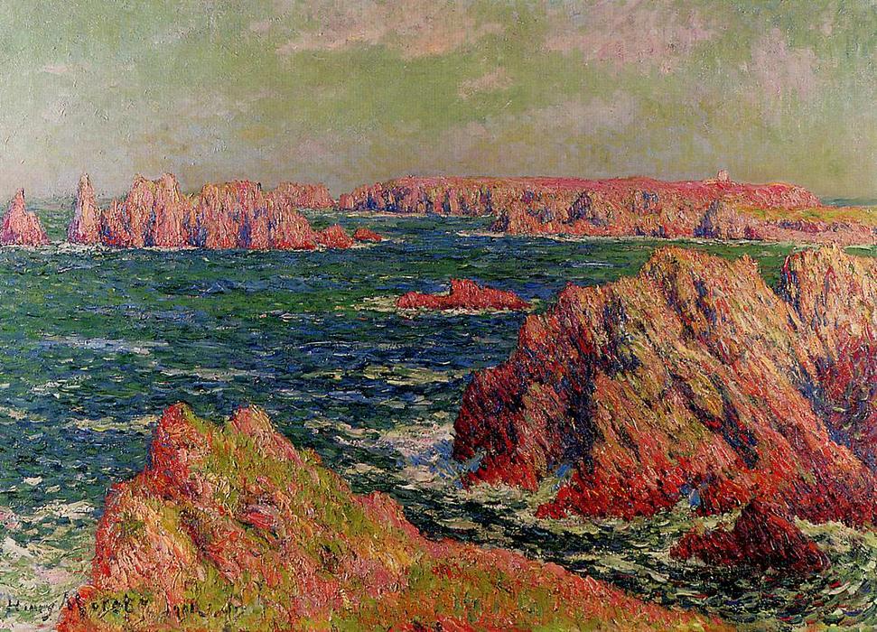 Wikioo.org - The Encyclopedia of Fine Arts - Painting, Artwork by Henri Moret - The Cliffs at Belle Ile