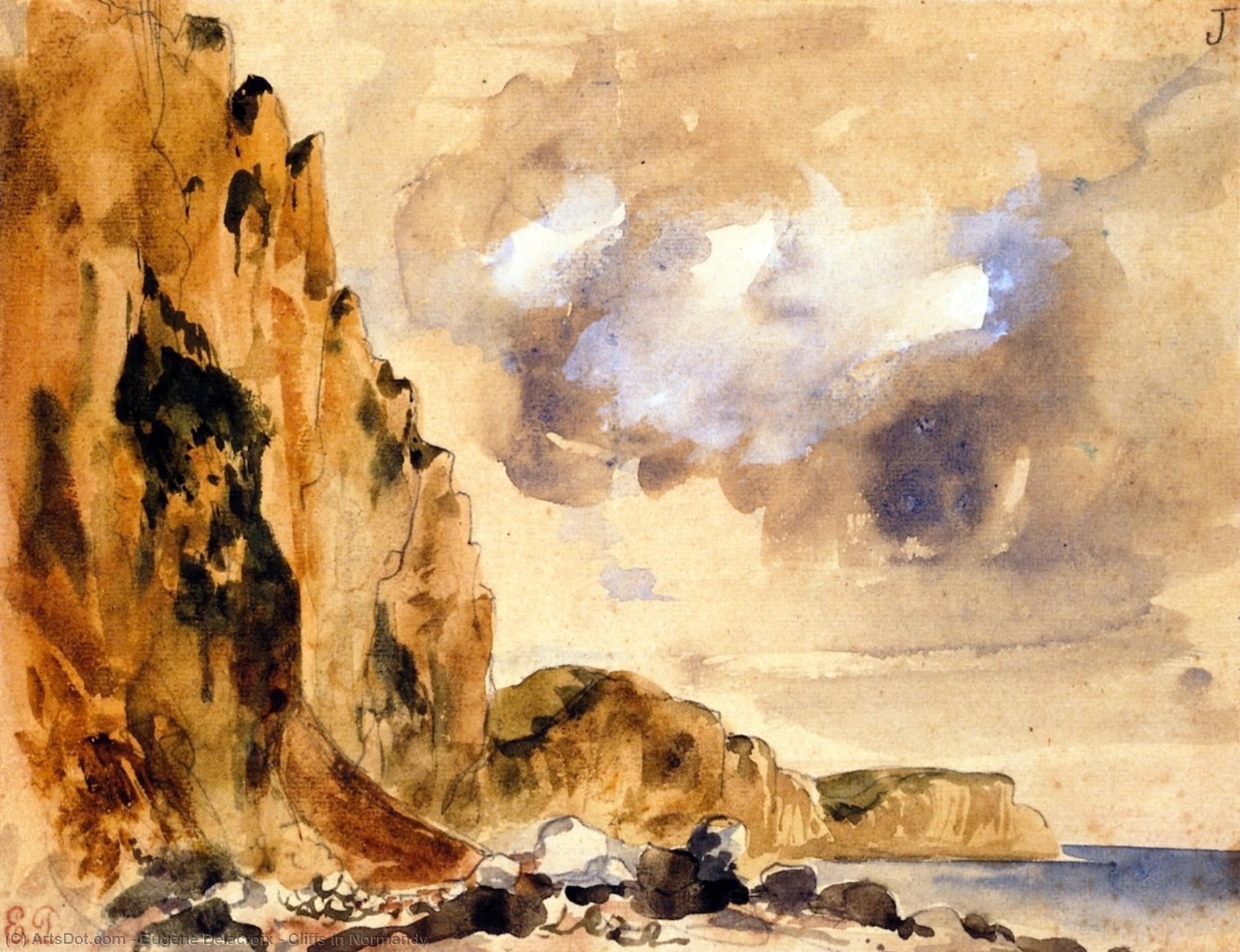Wikioo.org - The Encyclopedia of Fine Arts - Painting, Artwork by Eugène Delacroix - Cliffs in Normandy