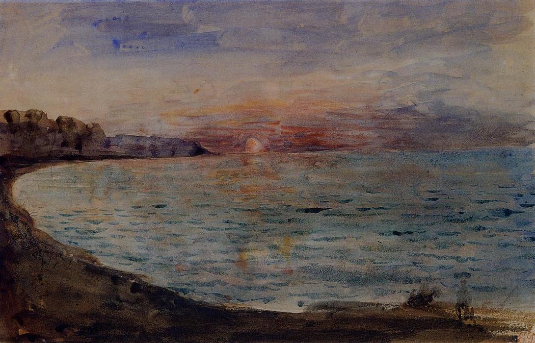 WikiOO.org - Encyclopedia of Fine Arts - Lukisan, Artwork Eugène Delacroix - Cliffs near Dieppe