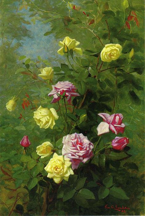 Wikioo.org - The Encyclopedia of Fine Arts - Painting, Artwork by George Cochran Lambdin - Climbing Roses