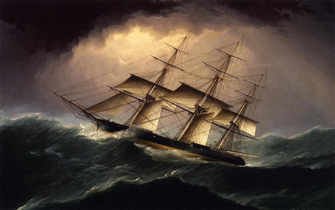 WikiOO.org - Encyclopedia of Fine Arts - Maľba, Artwork James Edward Buttersworth - Clipper in a Heavy Sea