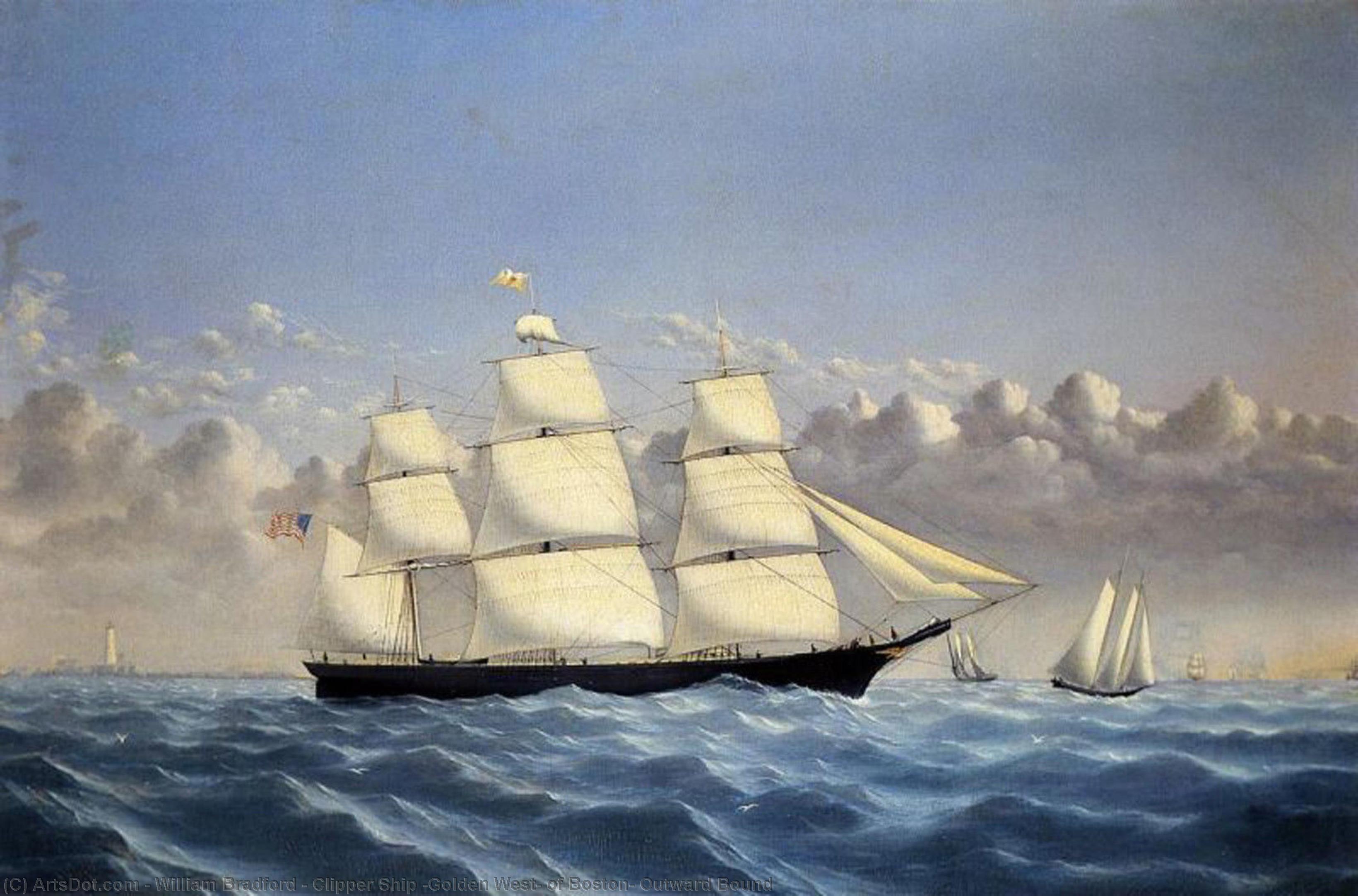 Wikoo.org - موسوعة الفنون الجميلة - اللوحة، العمل الفني William Bradford - Clipper Ship 'Golden West' of Boston, Outward Bound