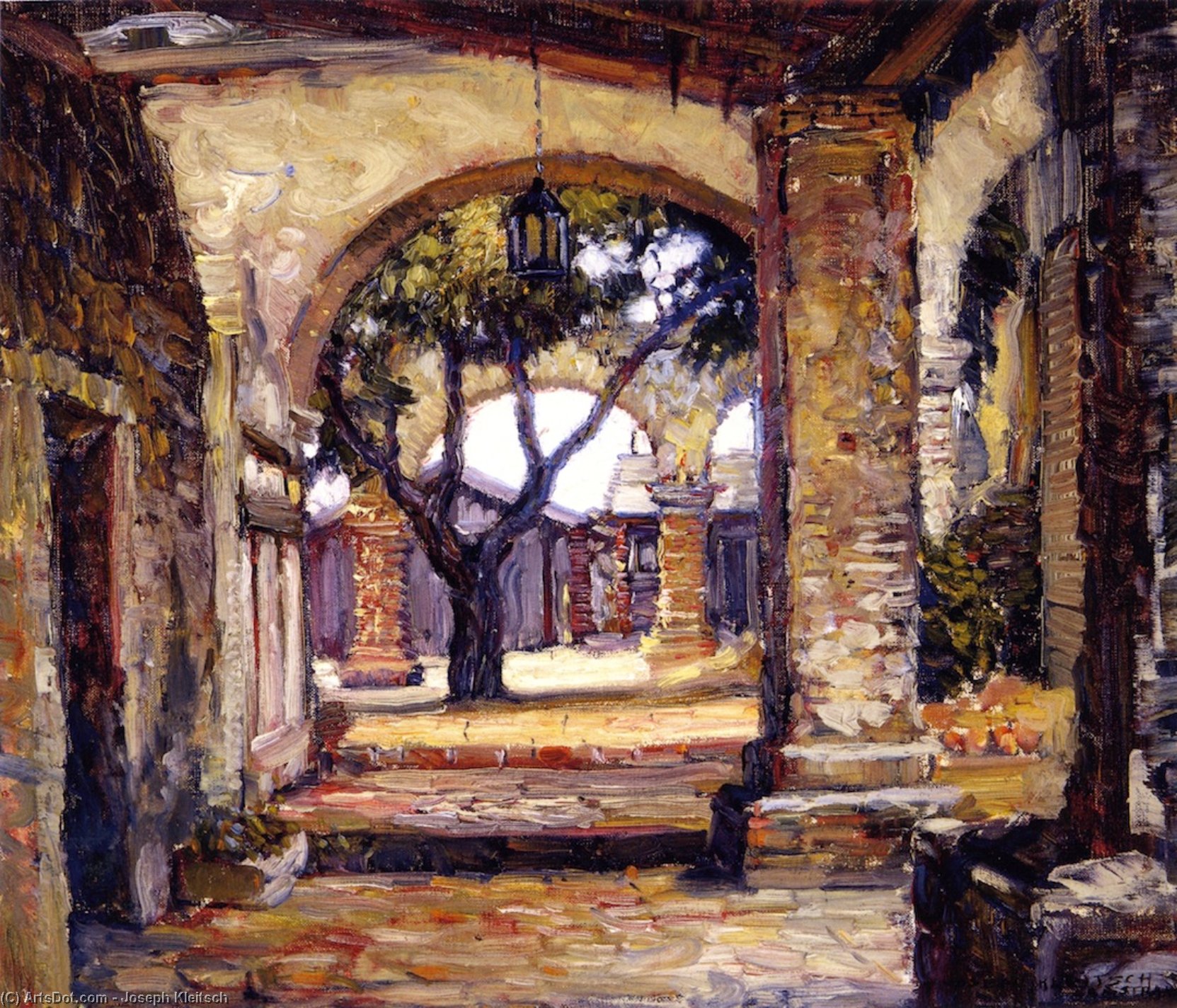 Wikioo.org - The Encyclopedia of Fine Arts - Painting, Artwork by Joseph Kleitsch - Cloister, Mission San Juan Capistrano