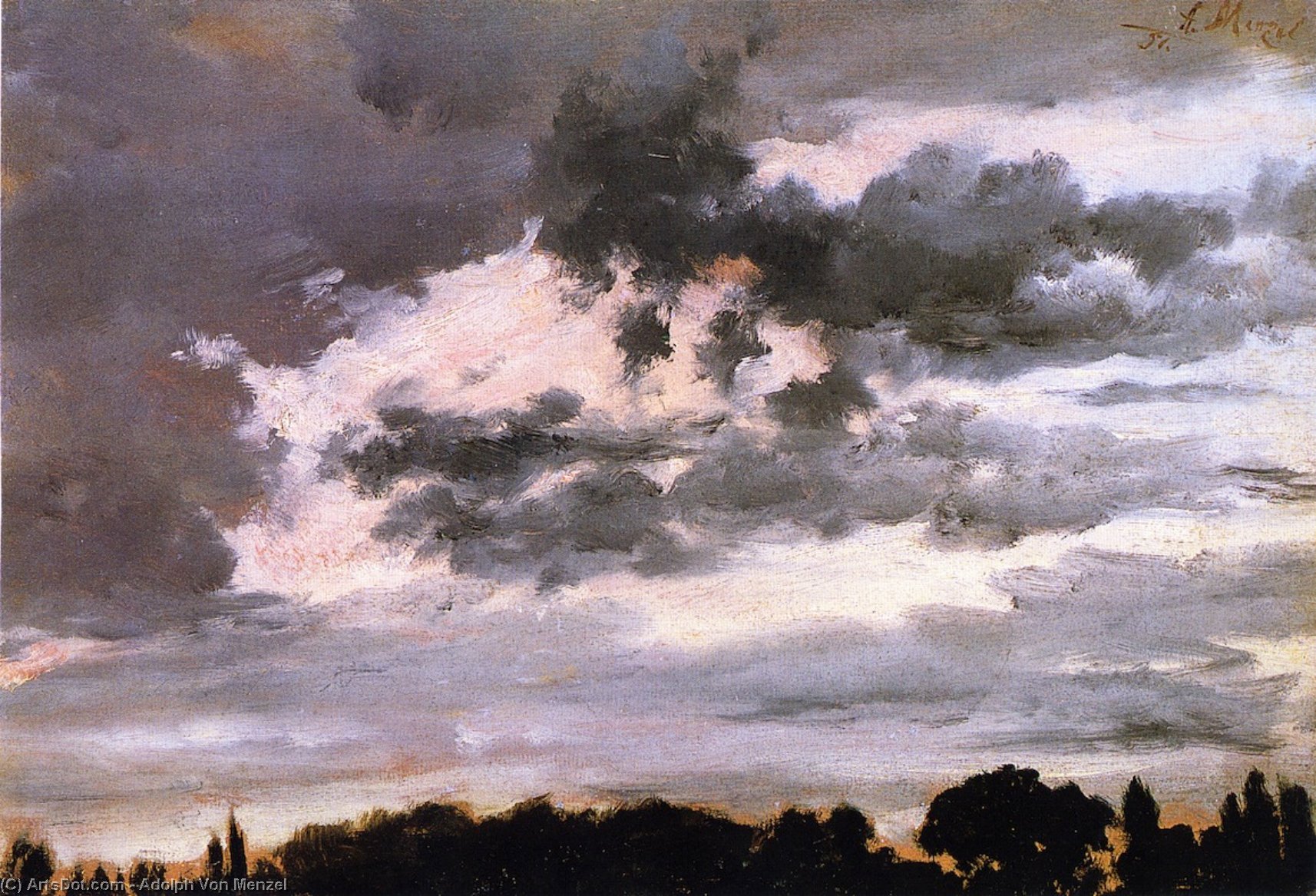 WikiOO.org - Encyclopedia of Fine Arts - Maleri, Artwork Adolph Menzel - Cloud Study
