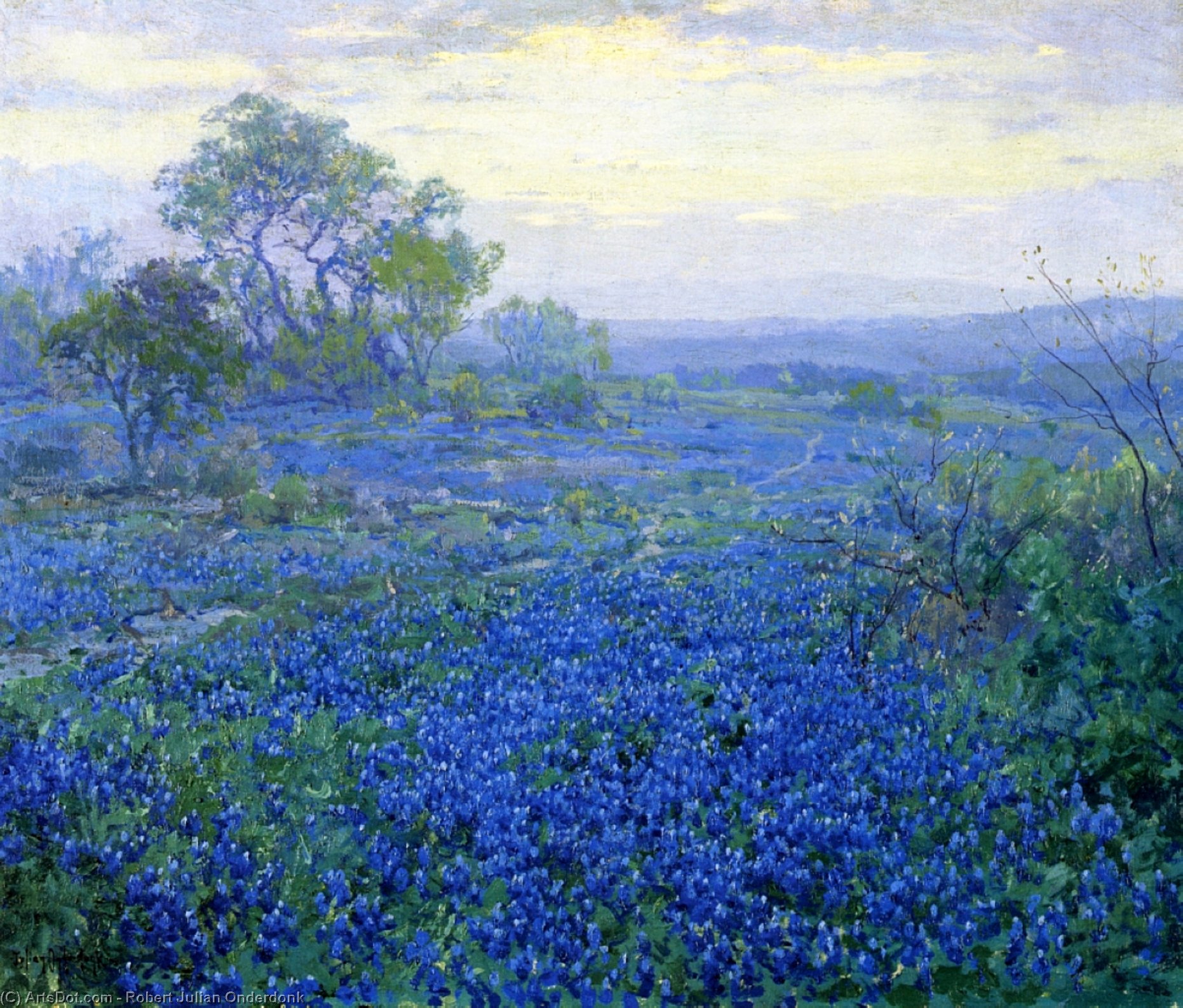 Wikioo.org – La Enciclopedia de las Bellas Artes - Pintura, Obras de arte de Robert Julian Onderdonk - Un día nublado , bluebonnets cerca de san antonio , Texas