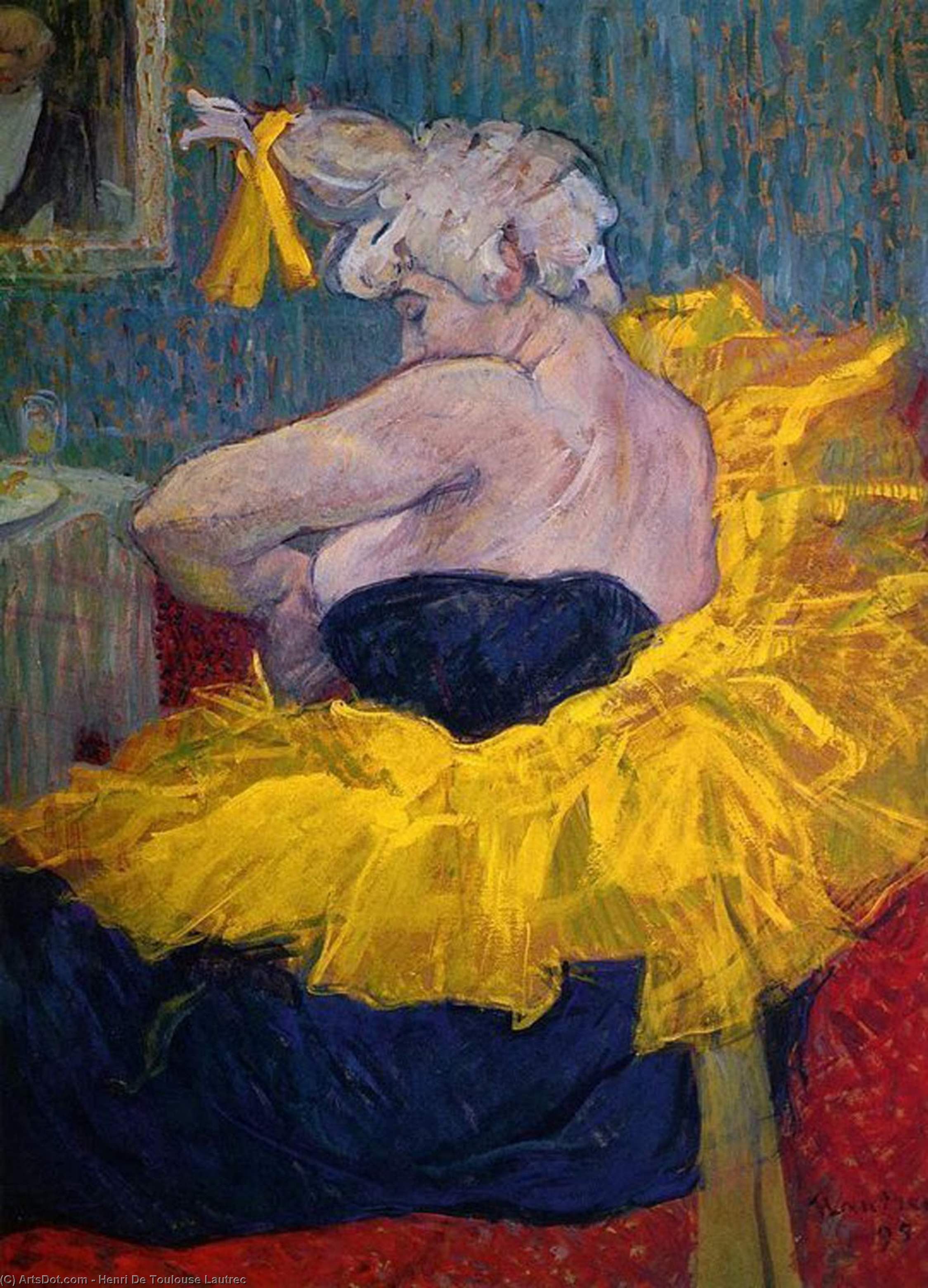 Wikioo.org - The Encyclopedia of Fine Arts - Painting, Artwork by Henri De Toulouse Lautrec - The Clowness Cha-U-Kao Fastening Her Bodice