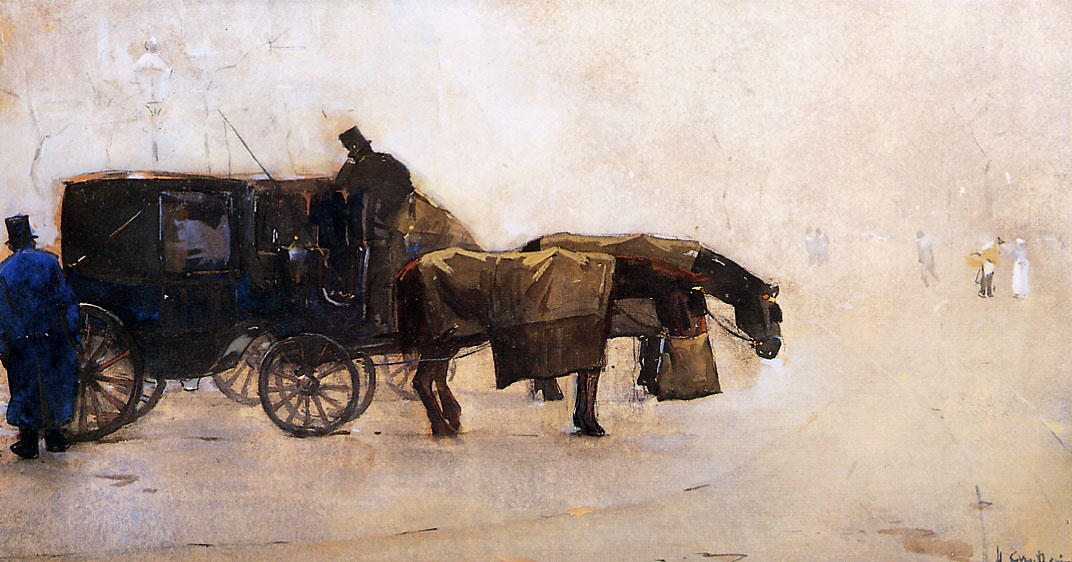 Wikioo.org - The Encyclopedia of Fine Arts - Painting, Artwork by Pieter Florentius Nicolaas Jacobus Arntzenius - Coaches In The Winter Cold
