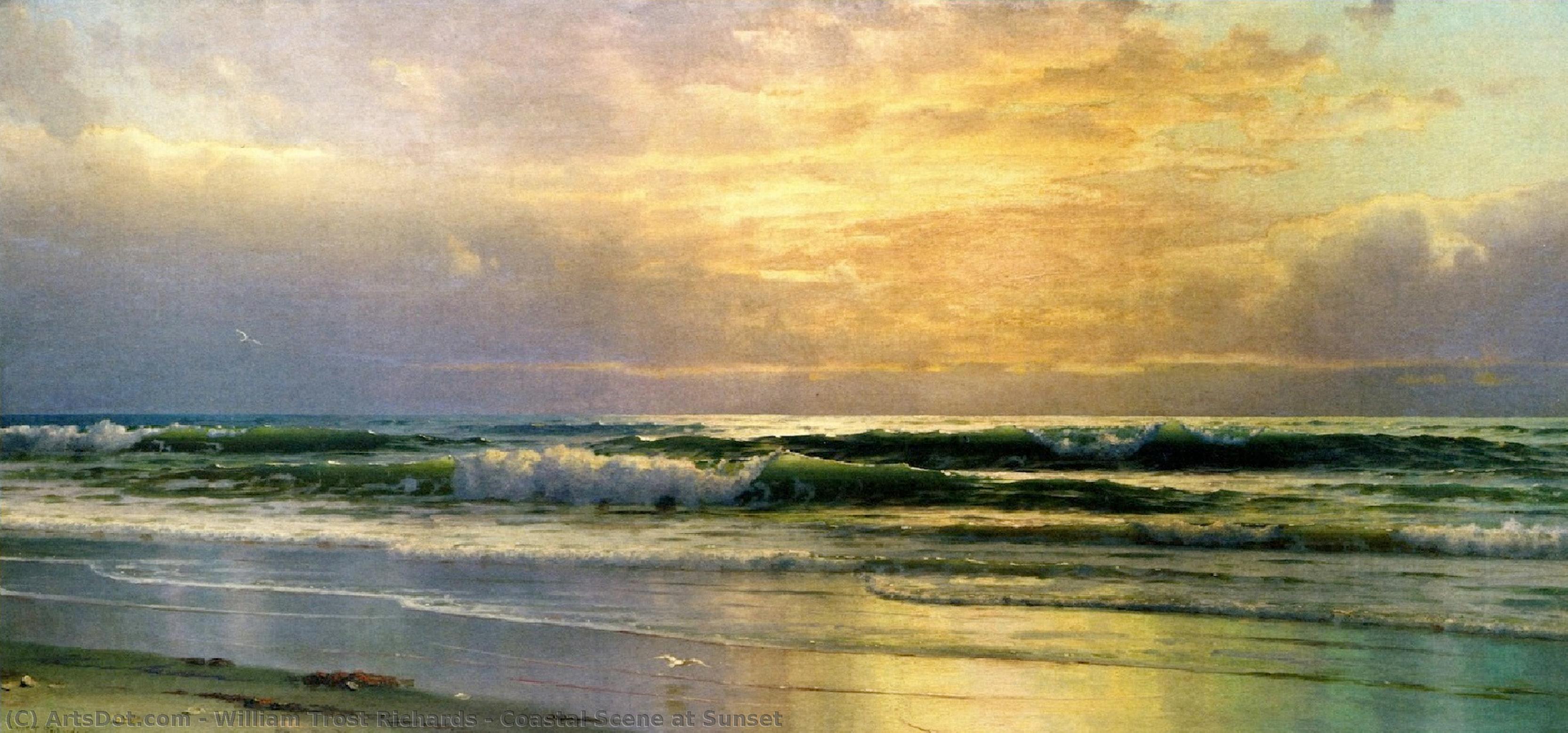 WikiOO.org - Енциклопедия за изящни изкуства - Живопис, Произведения на изкуството William Trost Richards - Coastal Scene at Sunset