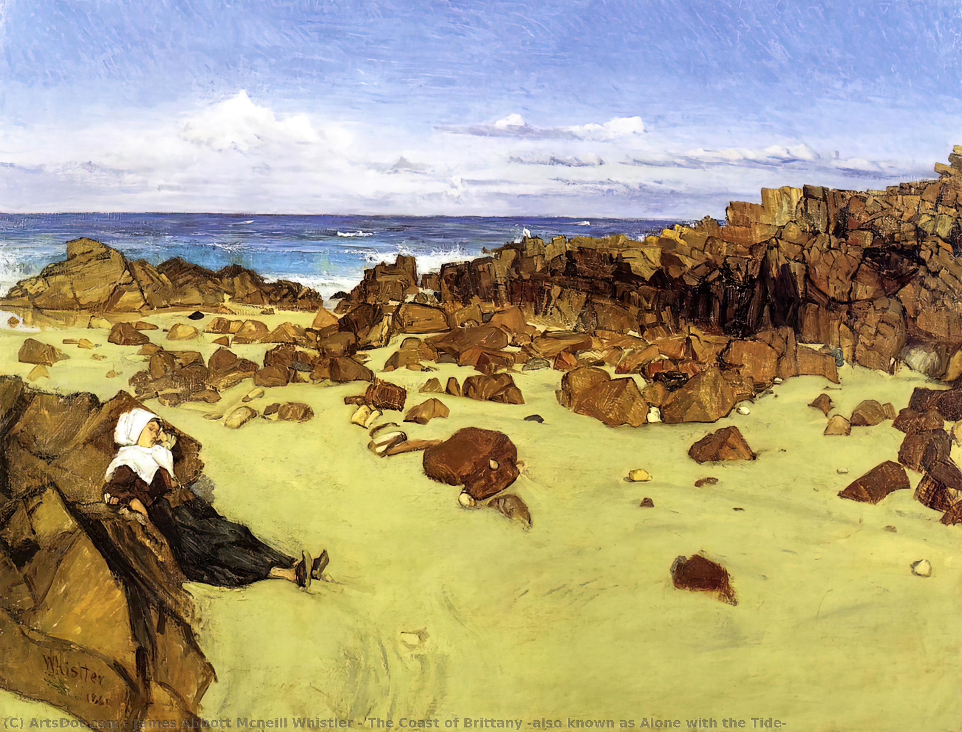 WikiOO.org – 美術百科全書 - 繪畫，作品 James Abbott Mcneill Whistler - 布列塔尼海岸 还  已知  作为  单独  与  的  浪潮