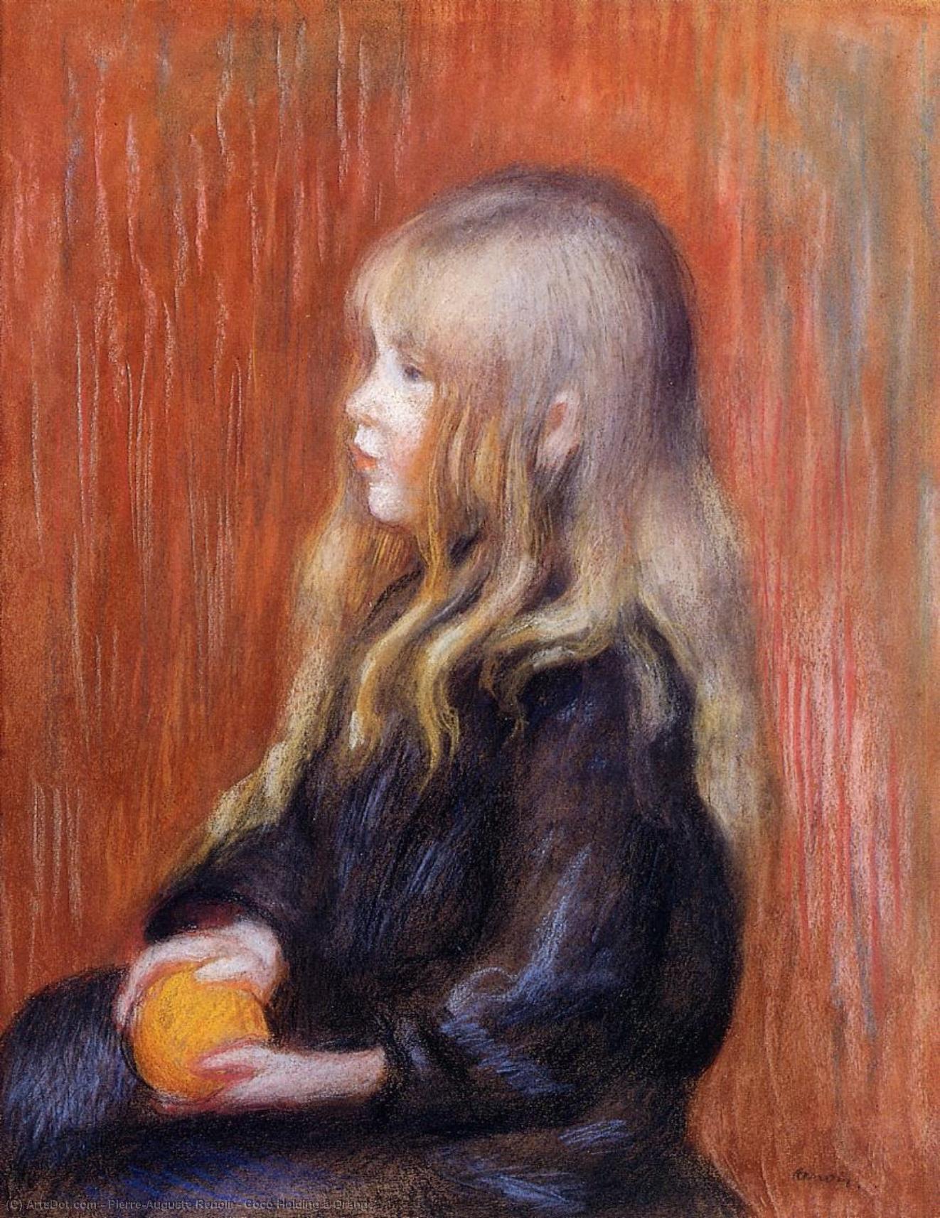 Wikioo.org - The Encyclopedia of Fine Arts - Painting, Artwork by Pierre-Auguste Renoir - Coco Holding a Orange