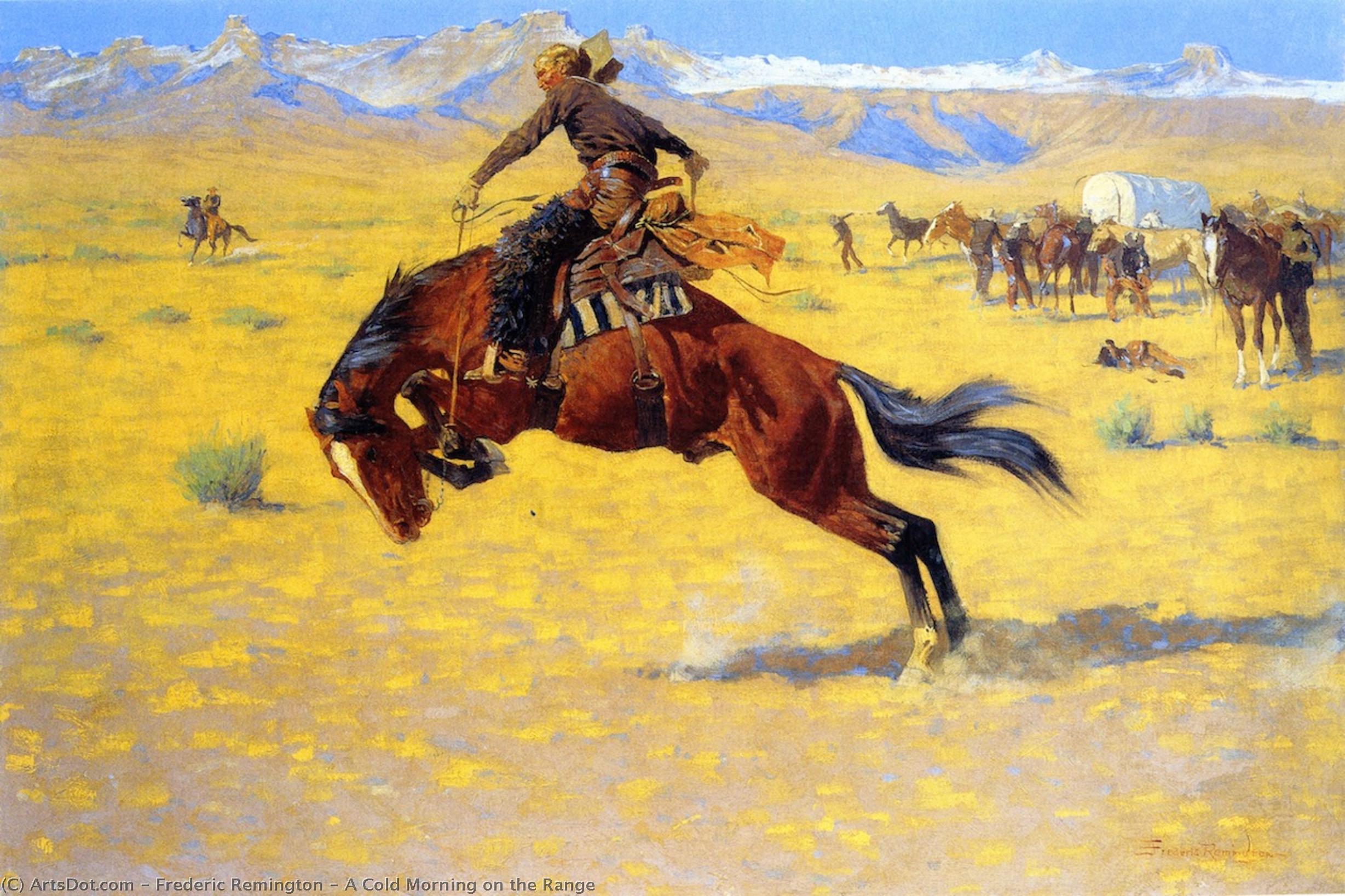 Wikioo.org - The Encyclopedia of Fine Arts - Painting, Artwork by Frederic Remington - A Cold Morning on the Range