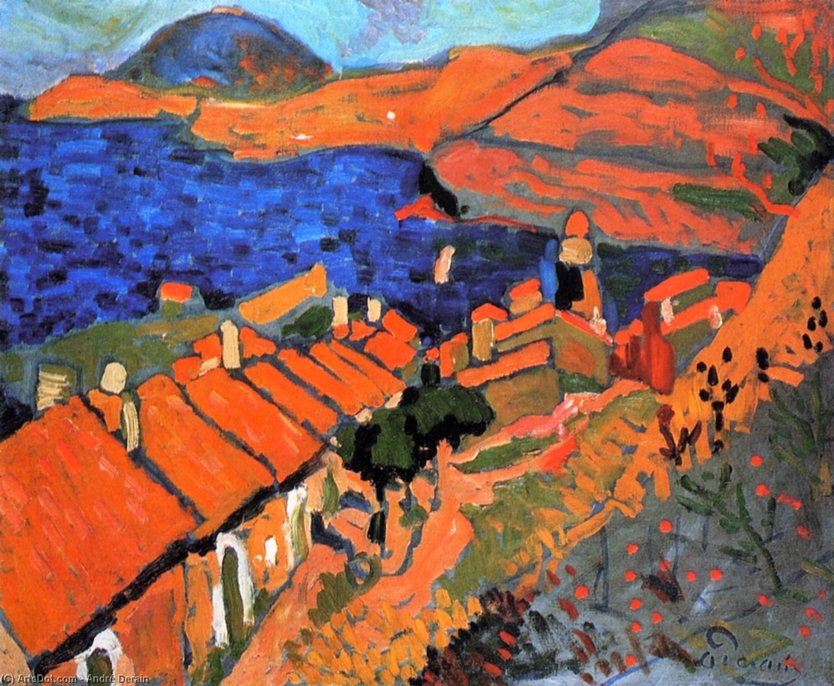 Wikioo.org – La Enciclopedia de las Bellas Artes - Pintura, Obras de arte de André Derain - Collioure , el pueblo y el océano