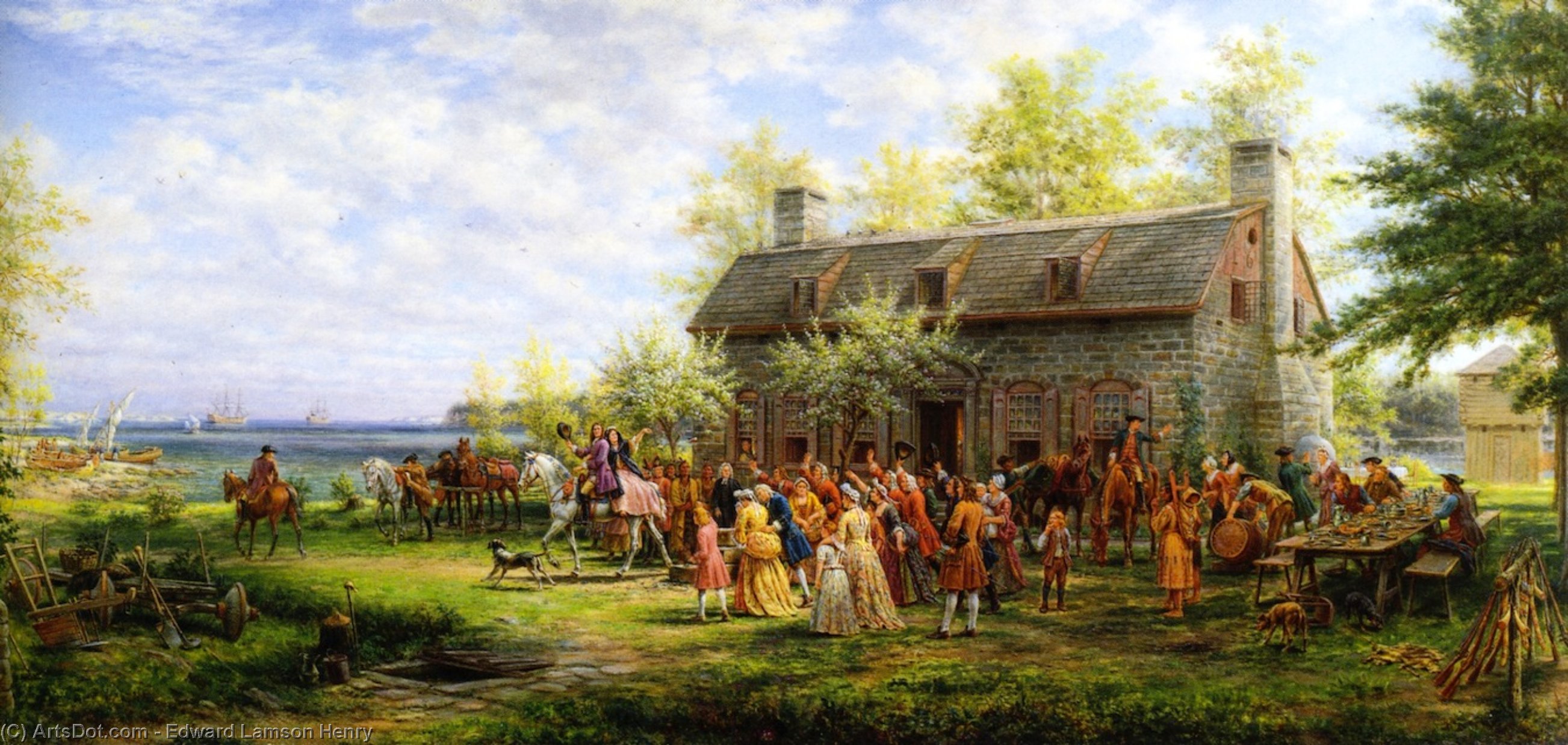 Wikioo.org - The Encyclopedia of Fine Arts - Painting, Artwork by Edward Lamson Henry - Colonial Wedding