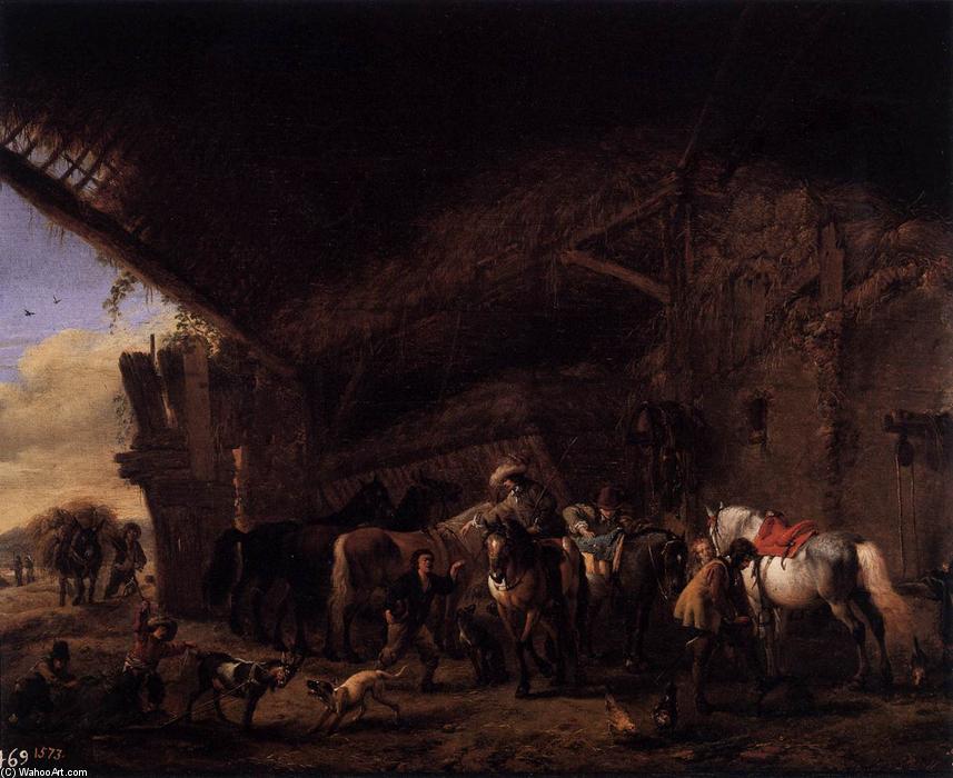 Wikioo.org - The Encyclopedia of Fine Arts - Painting, Artwork by Philips Wouwerman - Coming out of an Inn