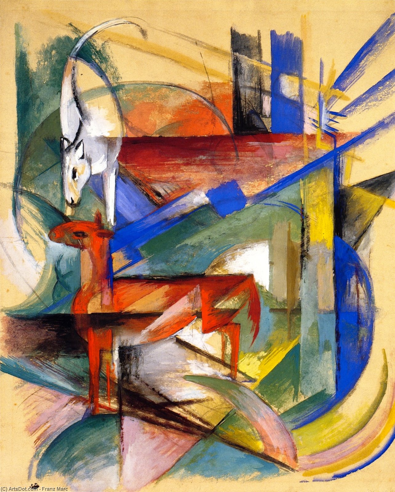 Wikioo.org - The Encyclopedia of Fine Arts - Painting, Artwork by Franz Marc - Composition of Animals II