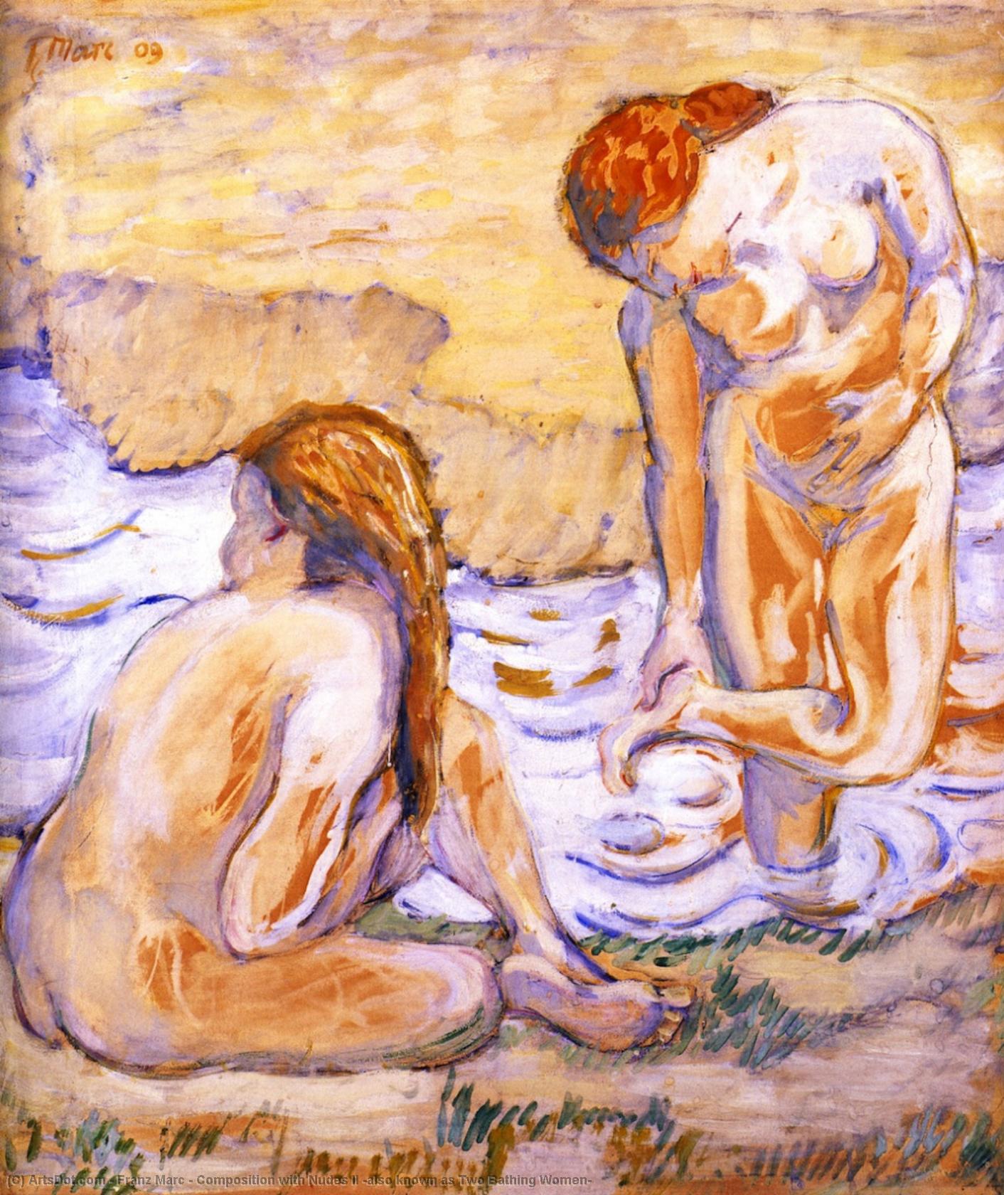 Wikioo.org - The Encyclopedia of Fine Arts - Painting, Artwork by Franz Marc - Composition with Nudes II (also known as Two Bathing Women)