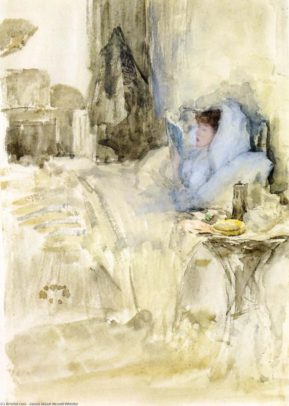 WikiOO.org - Encyclopedia of Fine Arts - Målning, konstverk James Abbott Mcneill Whistler - Convalescent (also known as Petit Dejeuner, note in opal)