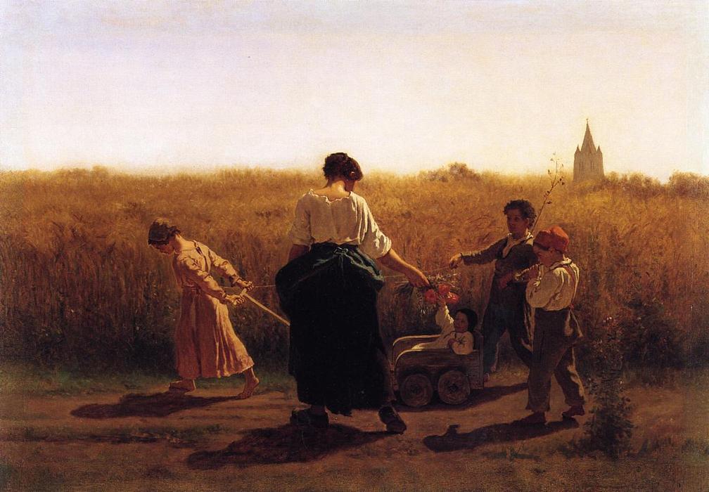 Wikioo.org - The Encyclopedia of Fine Arts - Painting, Artwork by Jonathan Eastman Johnson - Copy after Jules Breton's 'Le Depart les Champs'
