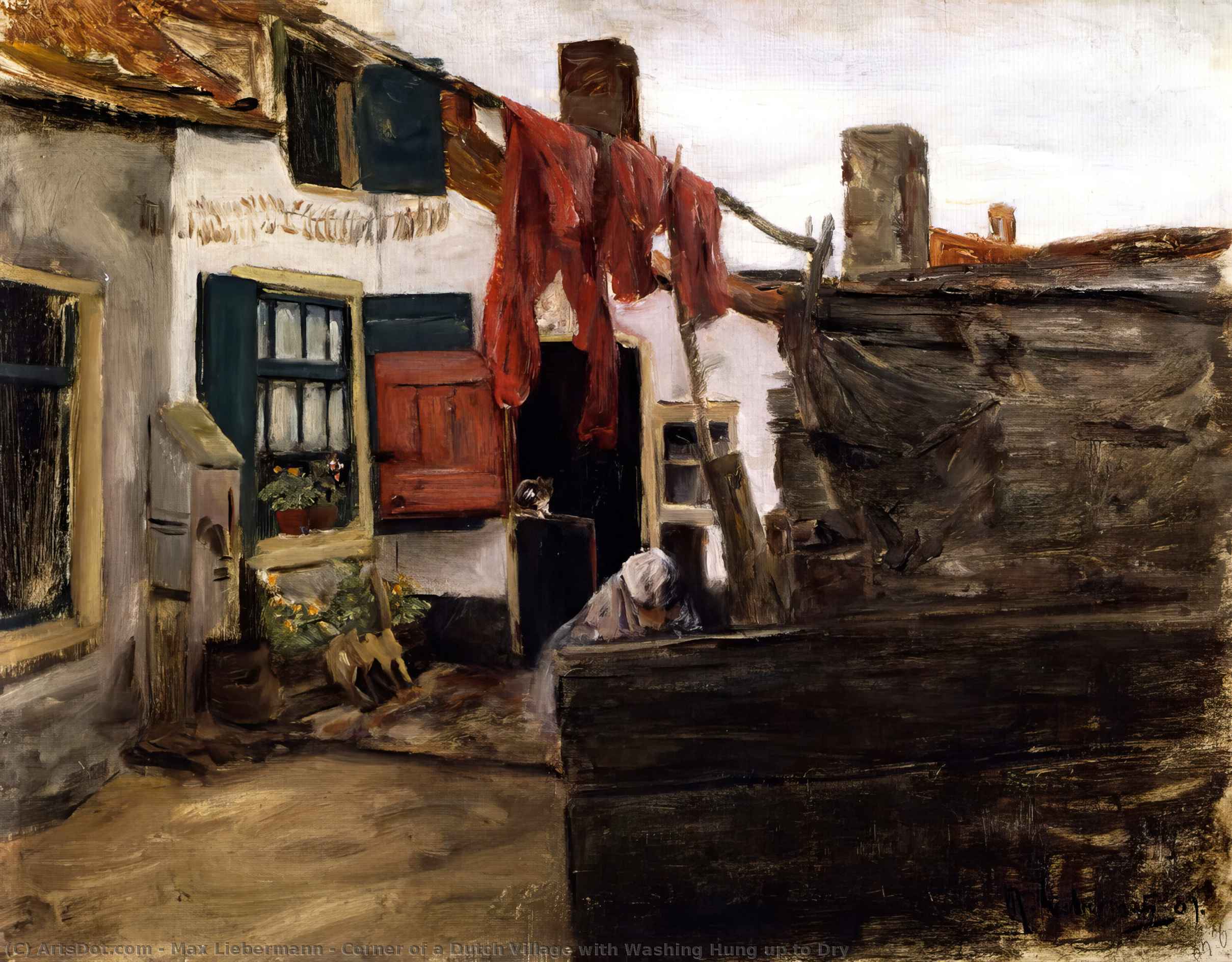 Wikioo.org - The Encyclopedia of Fine Arts - Painting, Artwork by Max Liebermann - Corner of a Dutch Village with Washing Hung up to Dry