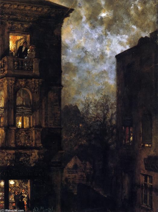 Wikioo.org - The Encyclopedia of Fine Arts - Painting, Artwork by Adolph Menzel - Corner of a House in the Moonlight