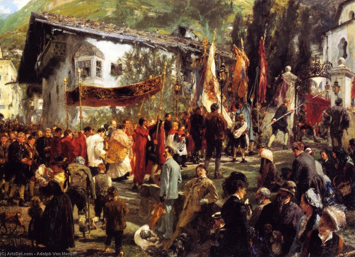 Wikioo.org - The Encyclopedia of Fine Arts - Painting, Artwork by Adolph Menzel - Corpus Christi Procession at Hofgastein