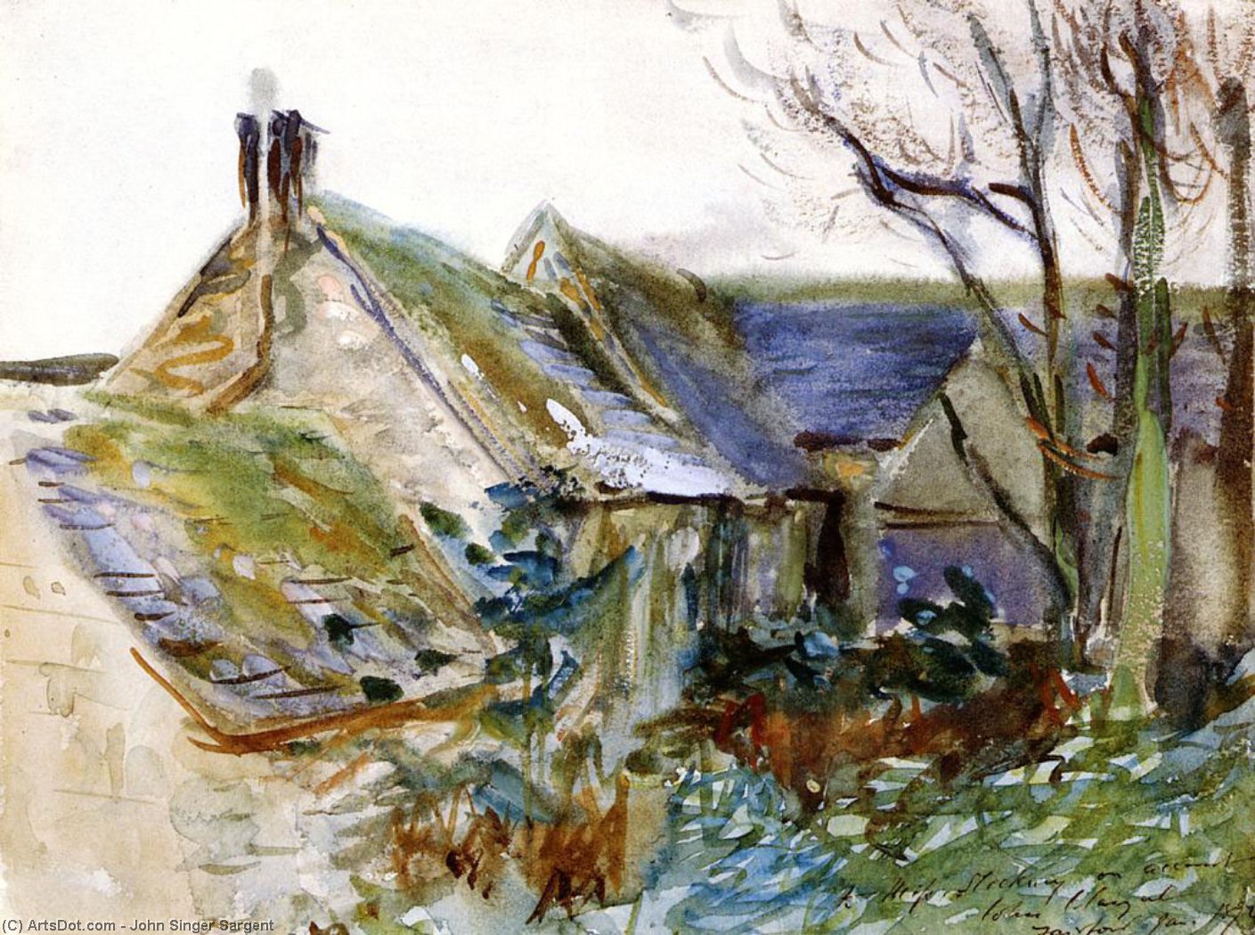 WikiOO.org - Encyclopedia of Fine Arts - Maleri, Artwork John Singer Sargent - Cottage at Fairford, Gloucestershire (also known as Outbuildings, Morgan Hall)
