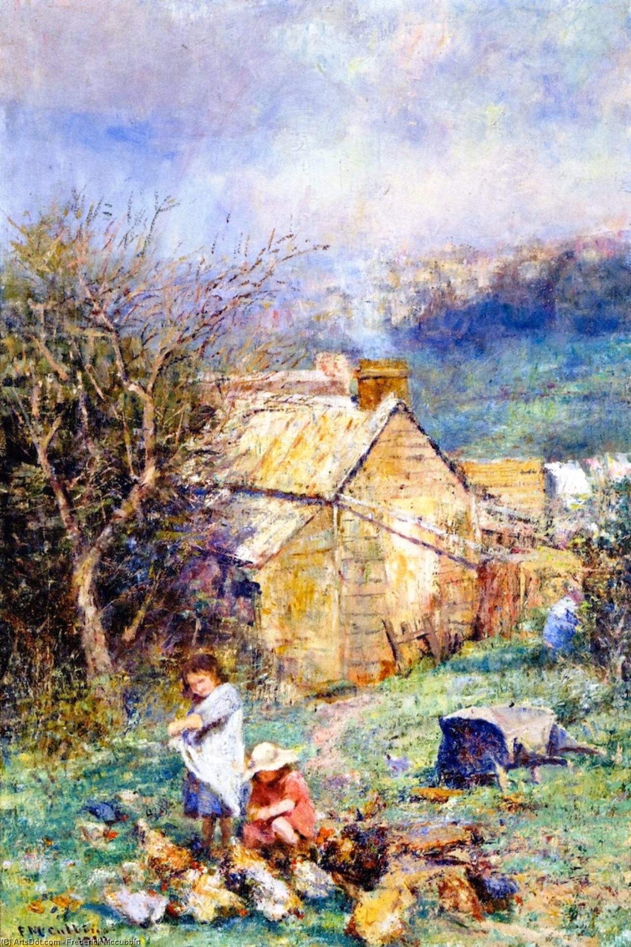 Wikioo.org - The Encyclopedia of Fine Arts - Painting, Artwork by Frederick Mccubbin - The Cottage Children (also known as Rain and Sunshine)