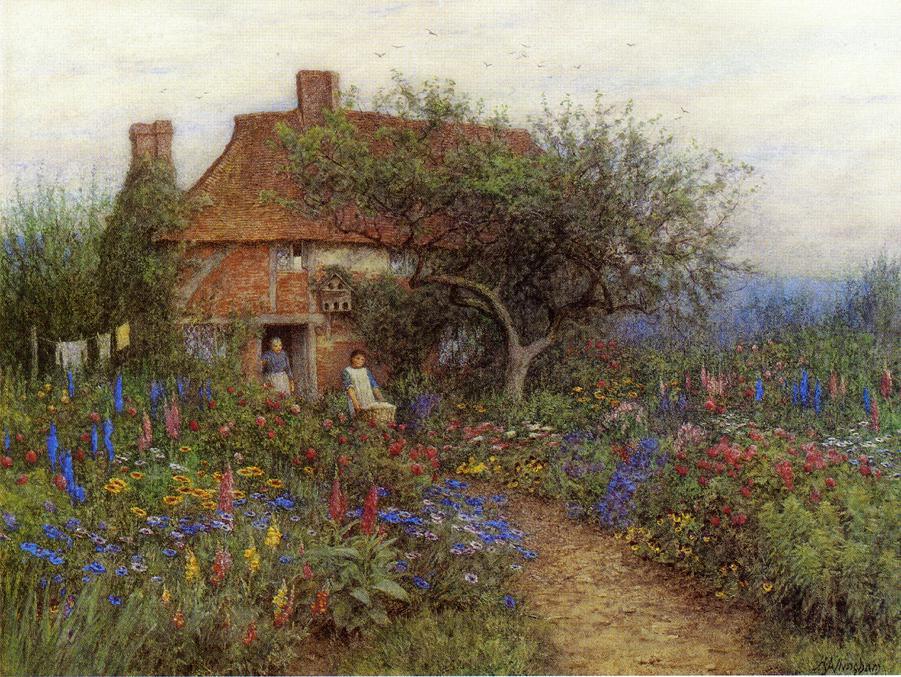 Wikioo.org - The Encyclopedia of Fine Arts - Painting, Artwork by Helen Allingham (Helen Mary Elizabeth Paterson) - A Cottage near Brook, Witley, Surrey